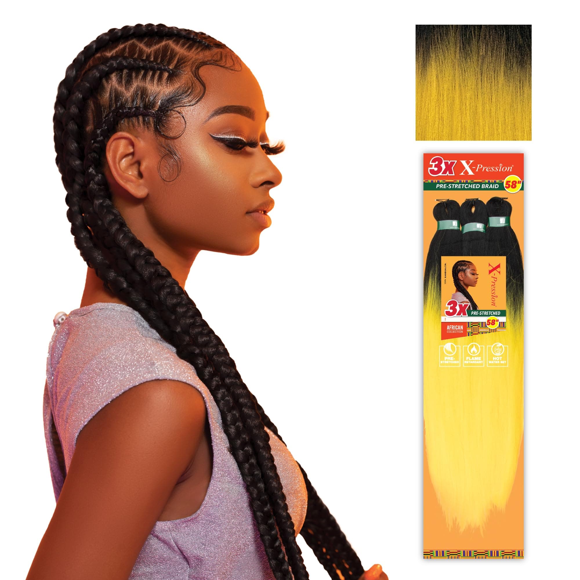 Sensationnel Xpression prestretched braiding hair - 3x xpression 58inch kanekalon fiber flame retardant smooth yaki braid - 3x x-pression 58 inch (1 pack, T1B/MUSTARD)