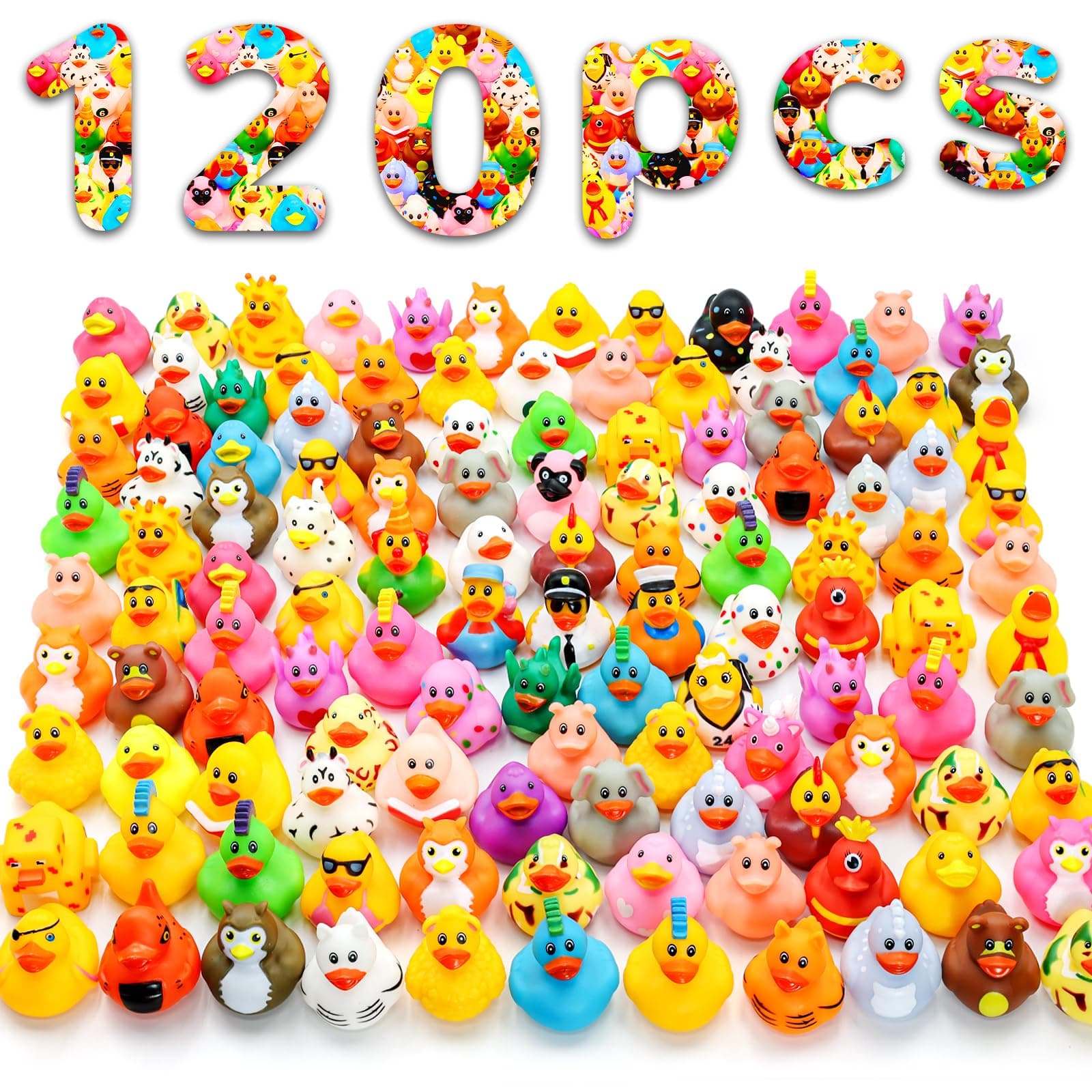 120 Pack Rubber Ducks for Jeeps 2.3 Inch Bulk Floater Jeeps Ducks for Ducking Assortment Rubber Duckies for Kids Baby Bath Toys Birthday Gifts Party Favors