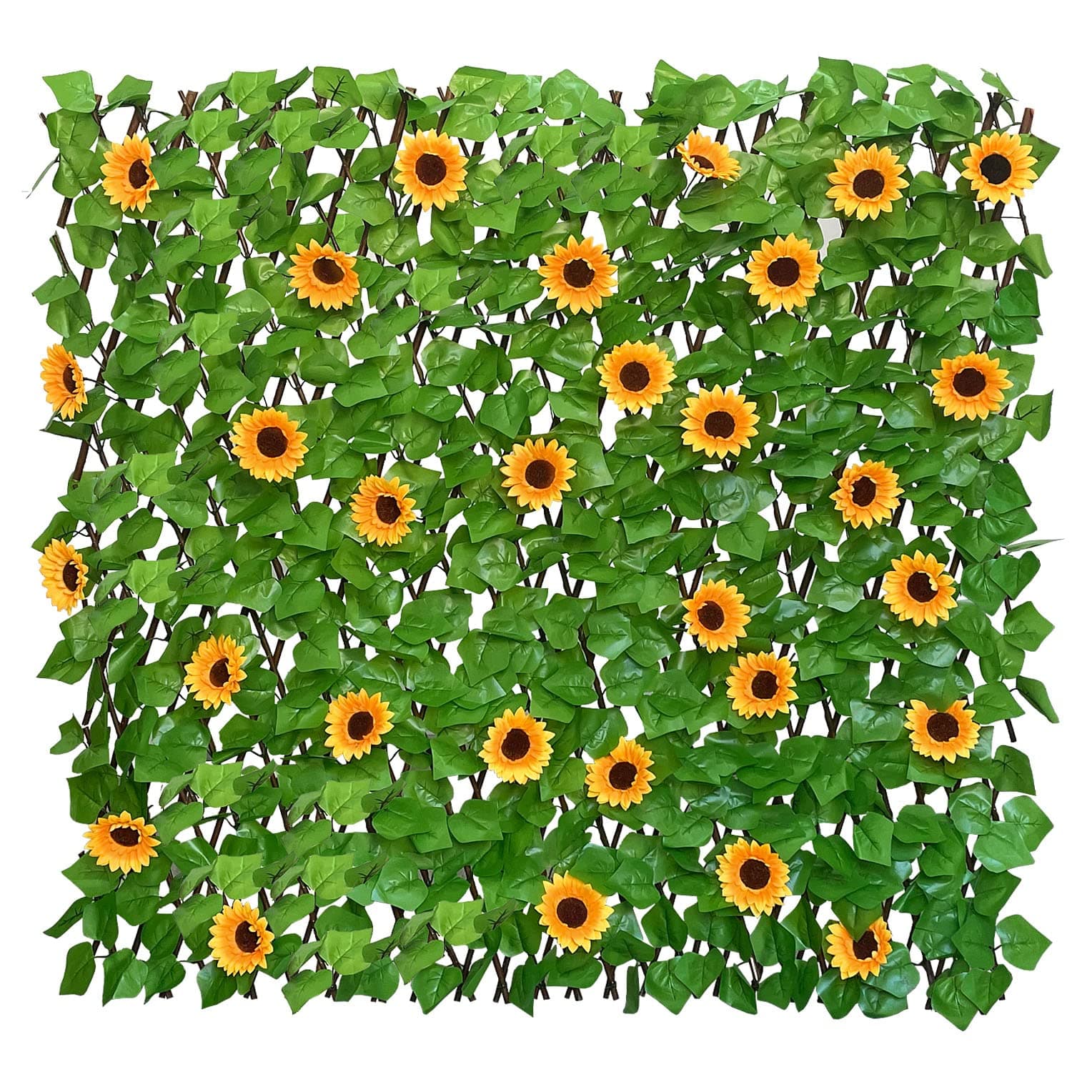 Sumery Expandable Fence Privacy Screen for Balcony Patio Outdoor,Decorative Faux Ivy Fencing Panel,Artificial Hedges (Single Sided Leaves) (4, Sunflowers)
