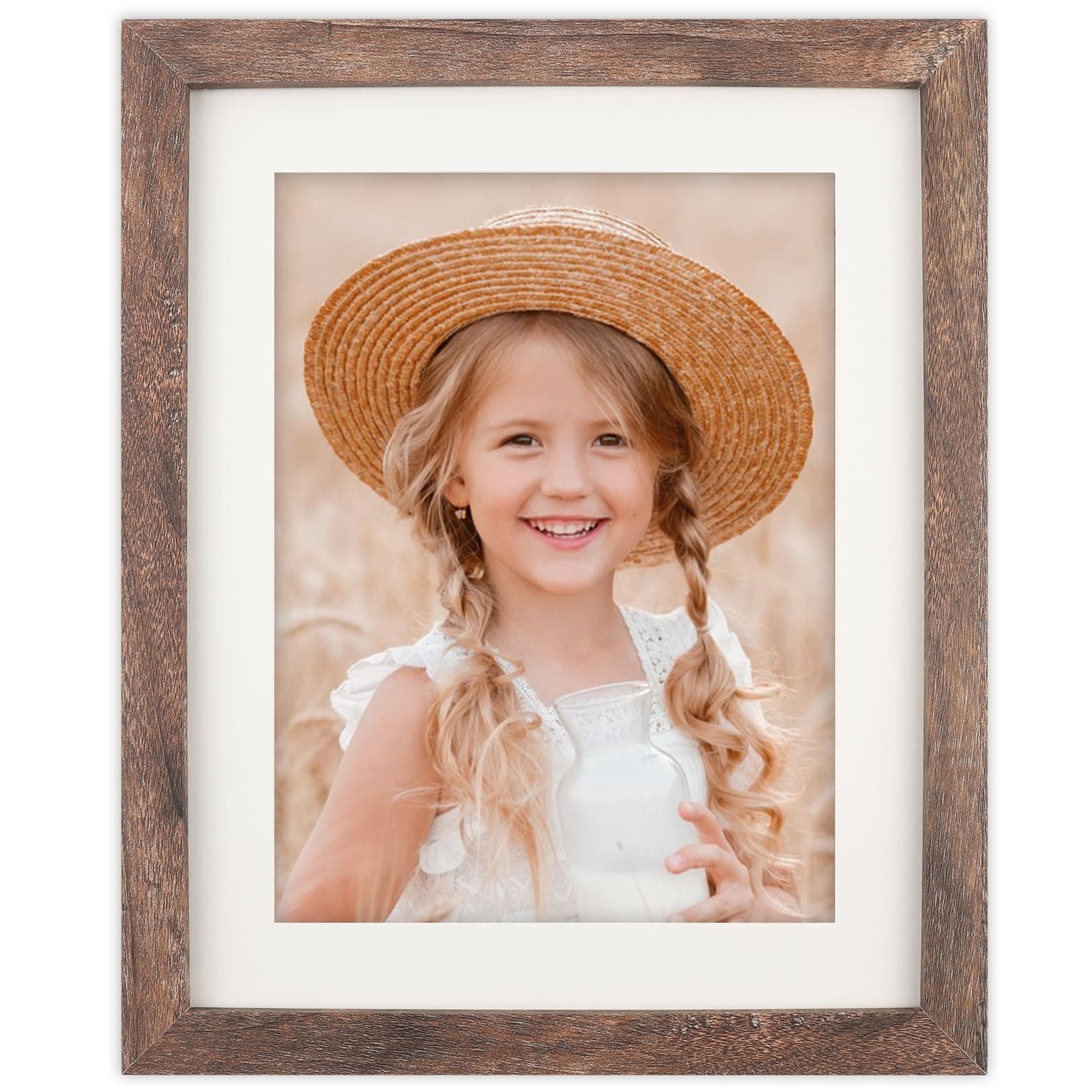 ORIVAN 8x10 Picture Frame Wood Display Picture 6x8 with Mat Vintage Brown