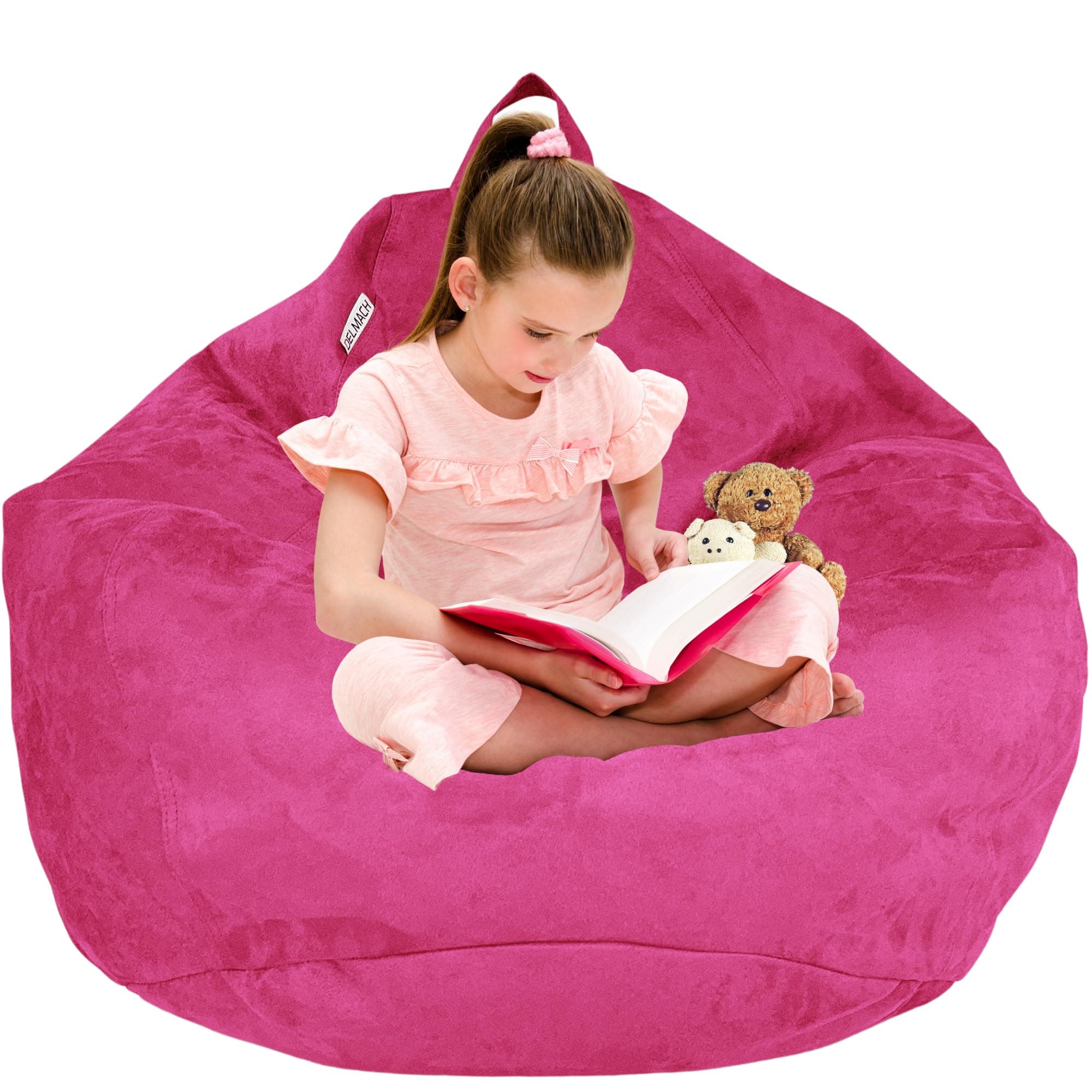 Delmach Bean Bag Chair Cover (No Filler) | Fur Resistant Microsuede | Adult Size | Stuffed Animal Storage for Kids Or Adults | Double Stitched | Soft Premium (Pink, 3 ft (Cover Only))