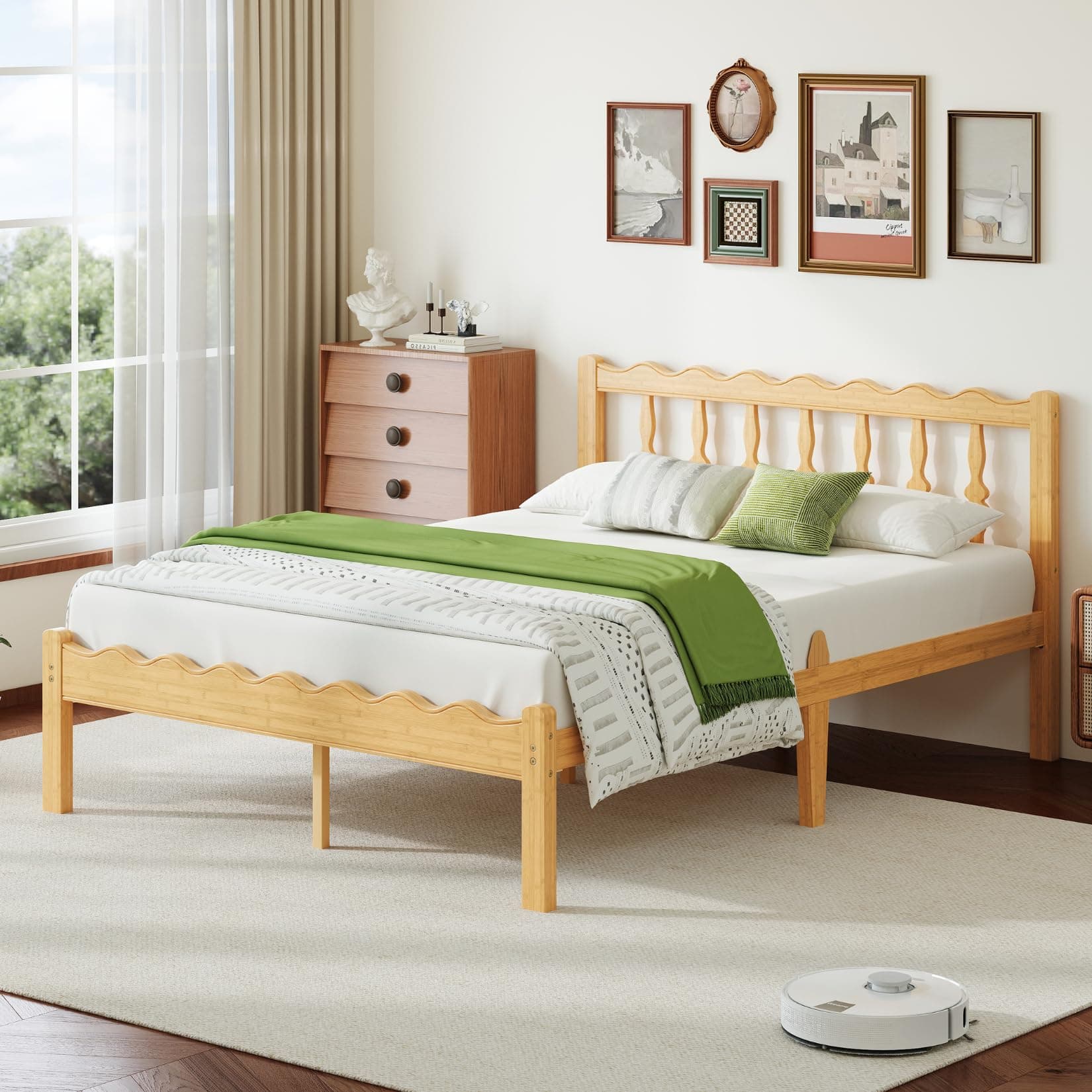 Bednowitz Bamboo Full Bed Frame with Headboard, 14 inch Solid Wood Platform Bed Frames Full Size with Metal Slats, No Box Spring Needed, Easy Assembly, Noise Free