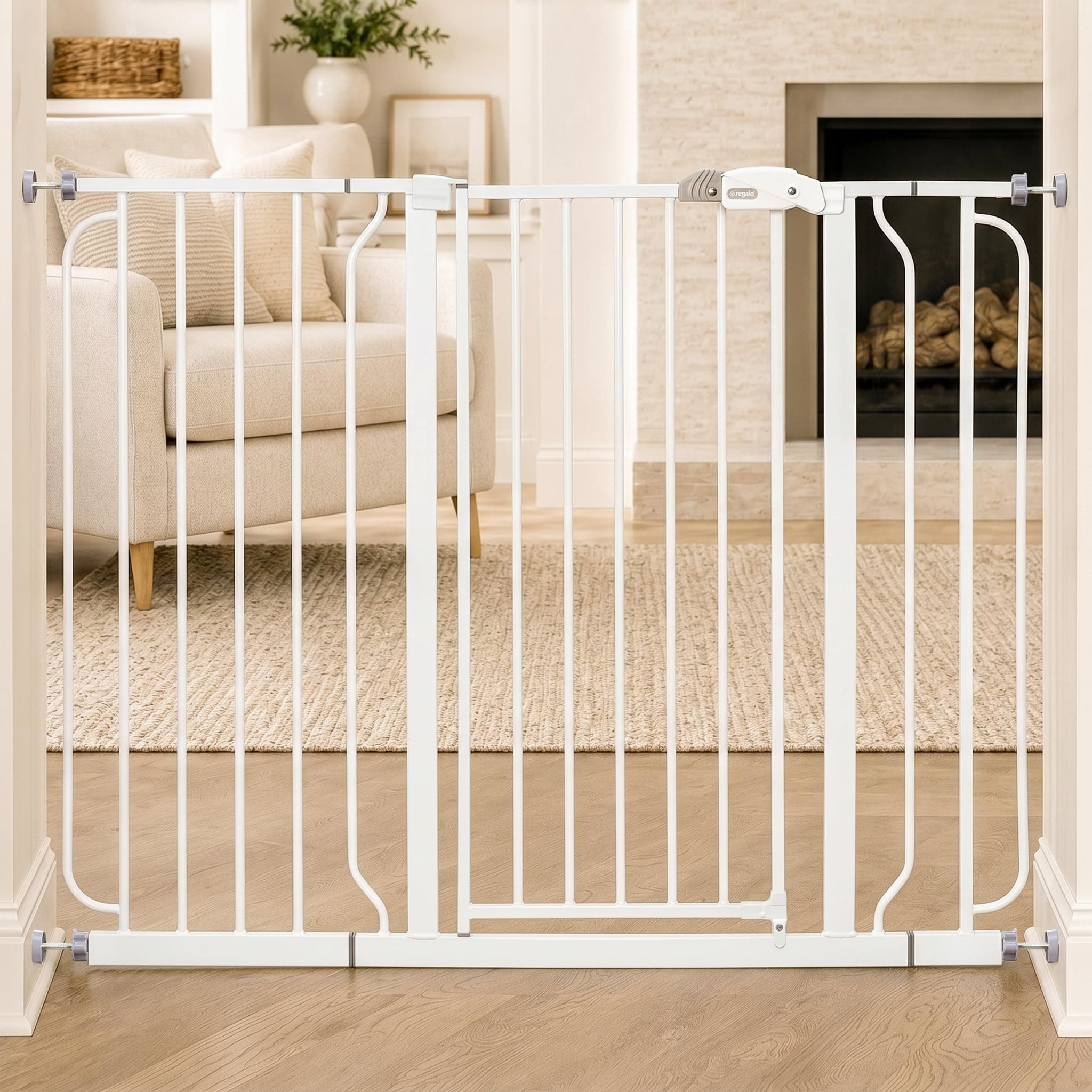 Regalo 37-Inch Extra Tall and 49-Inch Wide Walk Thru Baby Gate, Includes 4-Inch and 12-inch Extension Kit, 4 Pack of Pressure Mount Kit and 4 Pack of Wall Mount Kit