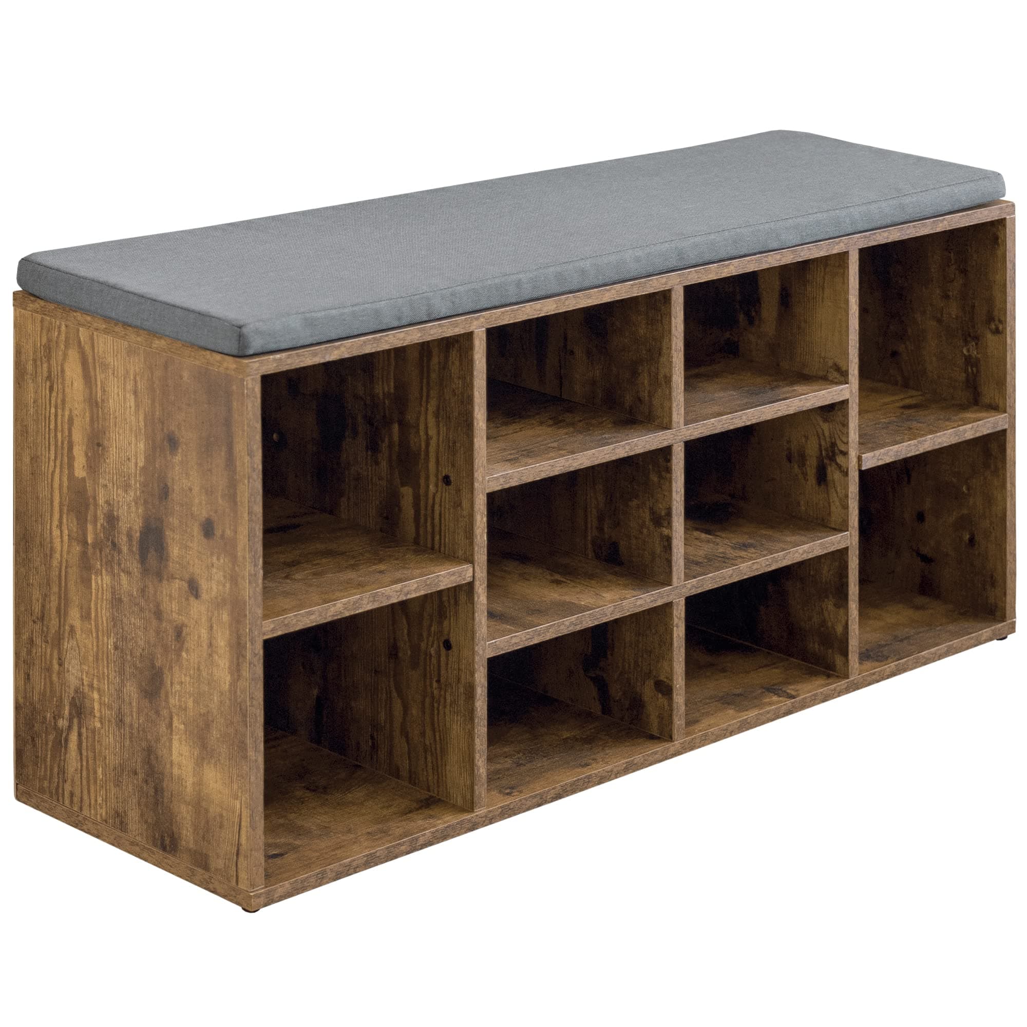 PaylessHere Shoe Bench Minimalist Storage Bench 10 Compartments Functional 3-Tier Shoe Organizer with Detachable Soft Cushion Sturdy Shoe Shelf for Entryway Bedroom Compact Living Room