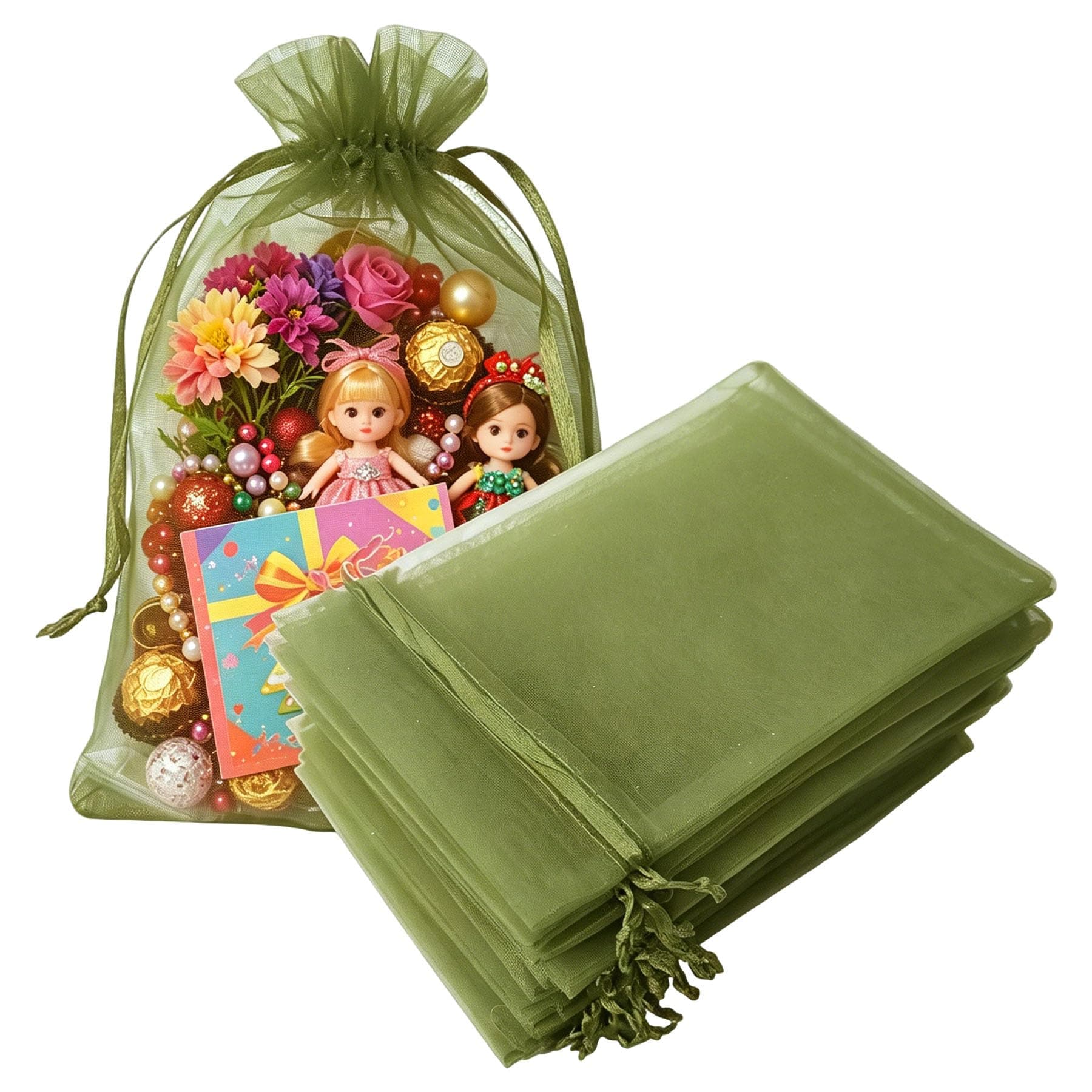 100 Pc Gift Organza Bags Light Green Drawstring 4x6 inch for Baby Shower,Christmas,Wedding,Party Favors,Bridal Shower,Birthday,Decorative,Sheer Fabric Mesh Clear Wrap Sack Sachet for Jewelry,Candy
