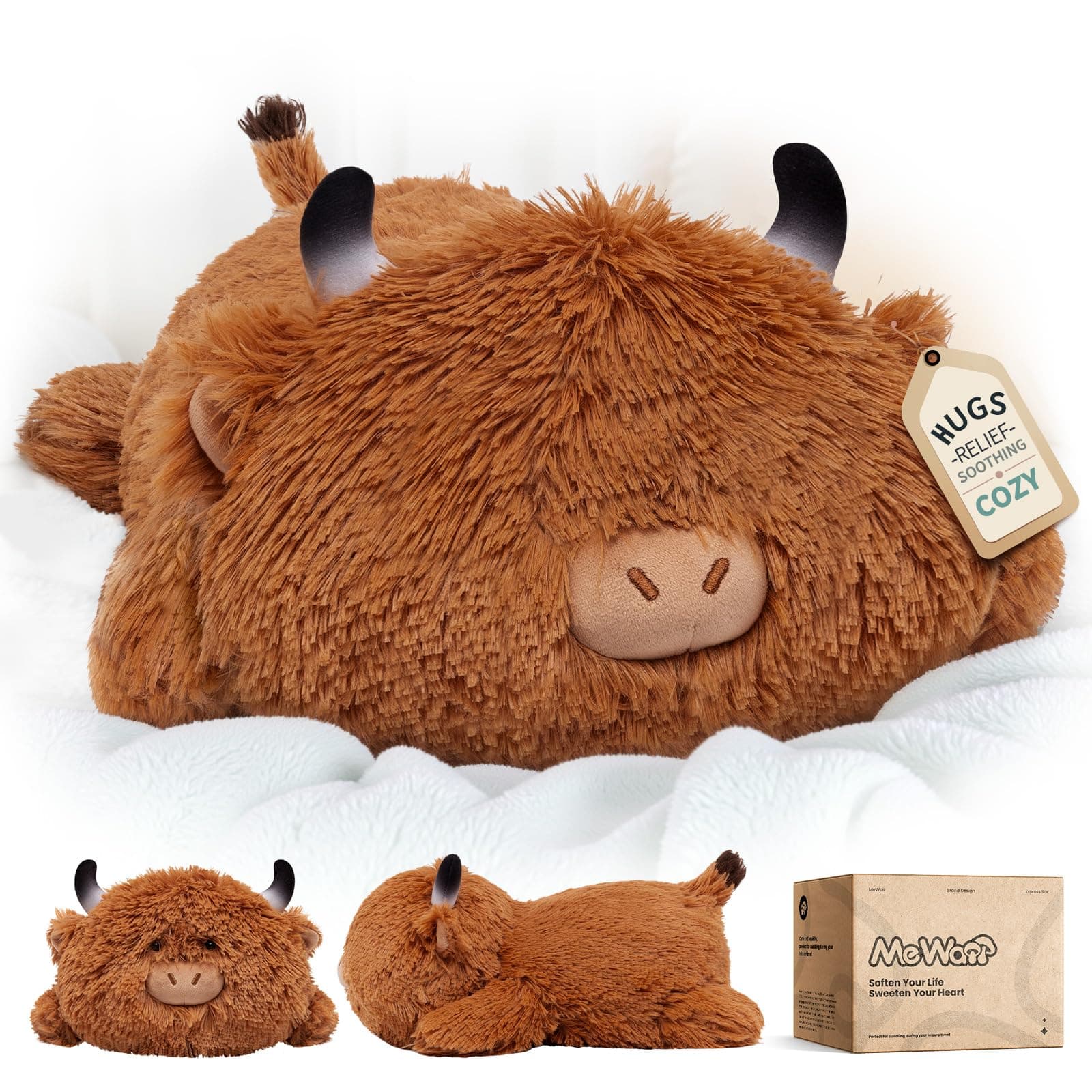 Mewaii Highland Cow Plush Pillow Cute Plushies, Fluffy & Huggable, 13 in