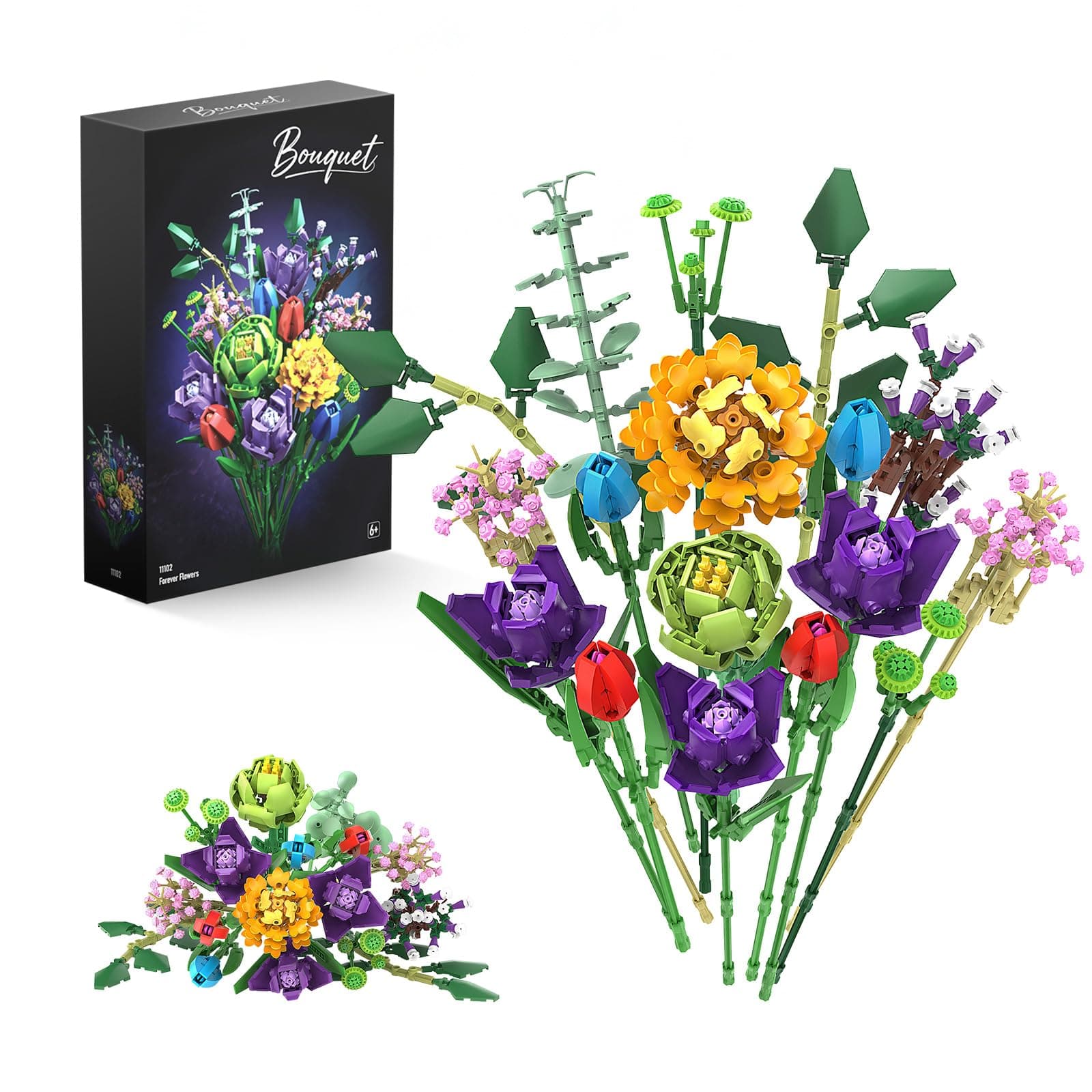 Flowers Bouquet Building Set for Adults, 16 Kinds of Botanical Flowers Collection Blocks Kit 967 PCS Graduation Gifts Artificial Flower Toy for Women Home Office Decor for Girls