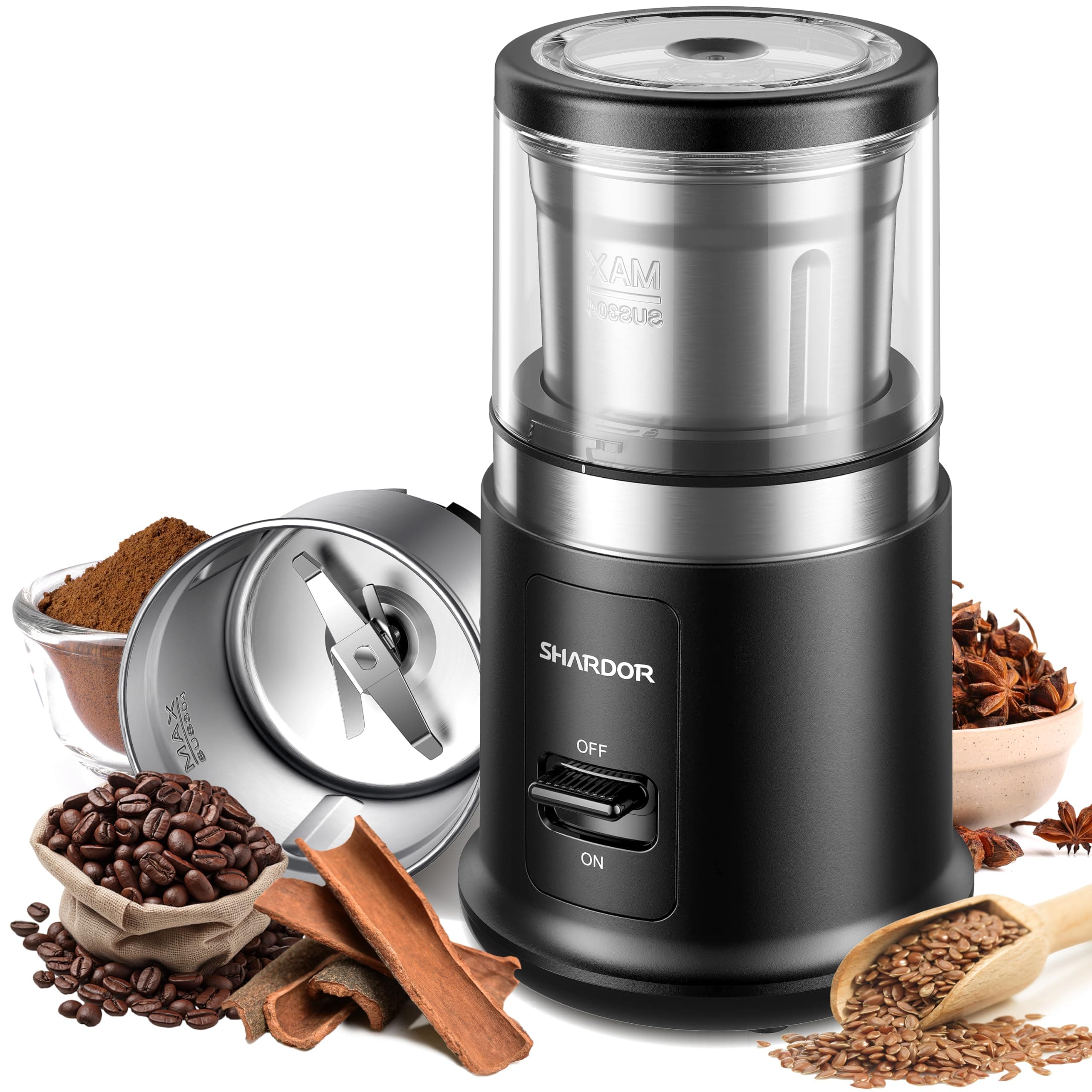SHARDOR One Touch Coffee Grinder Electric, Spice, Herb, for Coffee Bean Spices and Seeds with 1 Removable Stainless Steel Bowl, Dry Grinder, Black