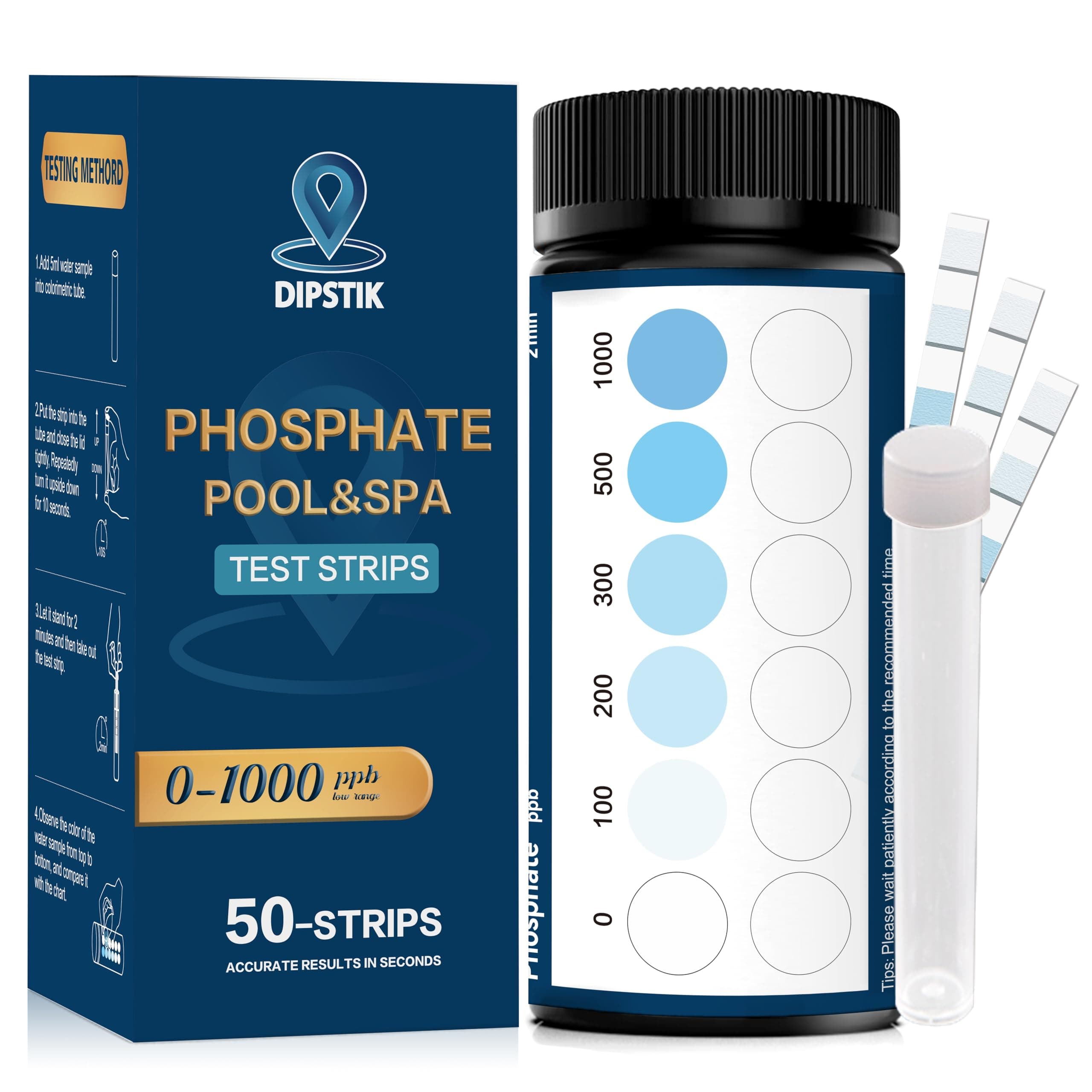 DIPSTIK Phosphate Test Kit for Pool,50 Strips Phosphate Test Strip