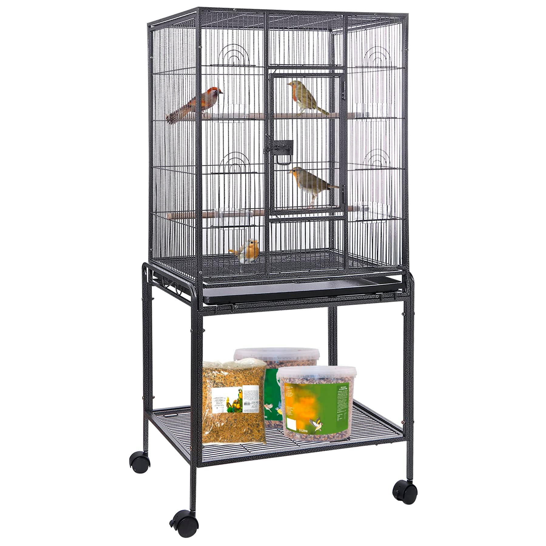 HSM 53 Inch Wrought Iron Large Bird Flight Cage with Rolling Stand