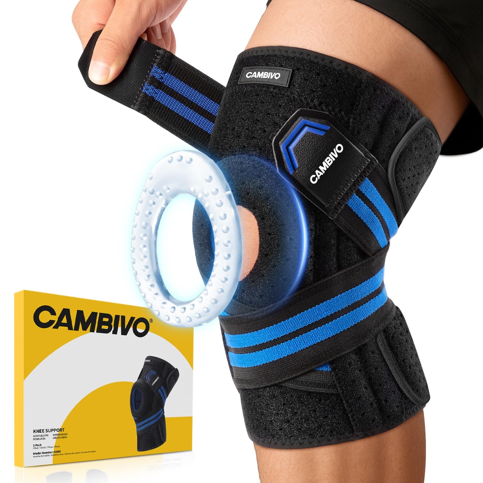 CAMBIVO Adjustable Knee Brace with Stabilizers & Patella Gel Pads