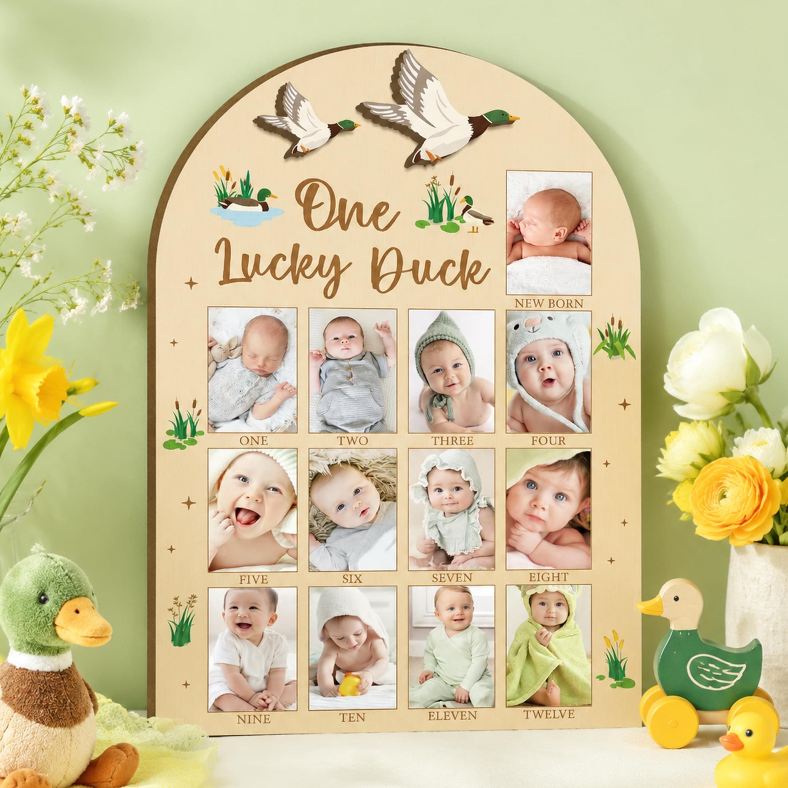 R HORSE 3D Mallard Duck 1st Birthday Wood Photo Display Board, 2x3in Pic