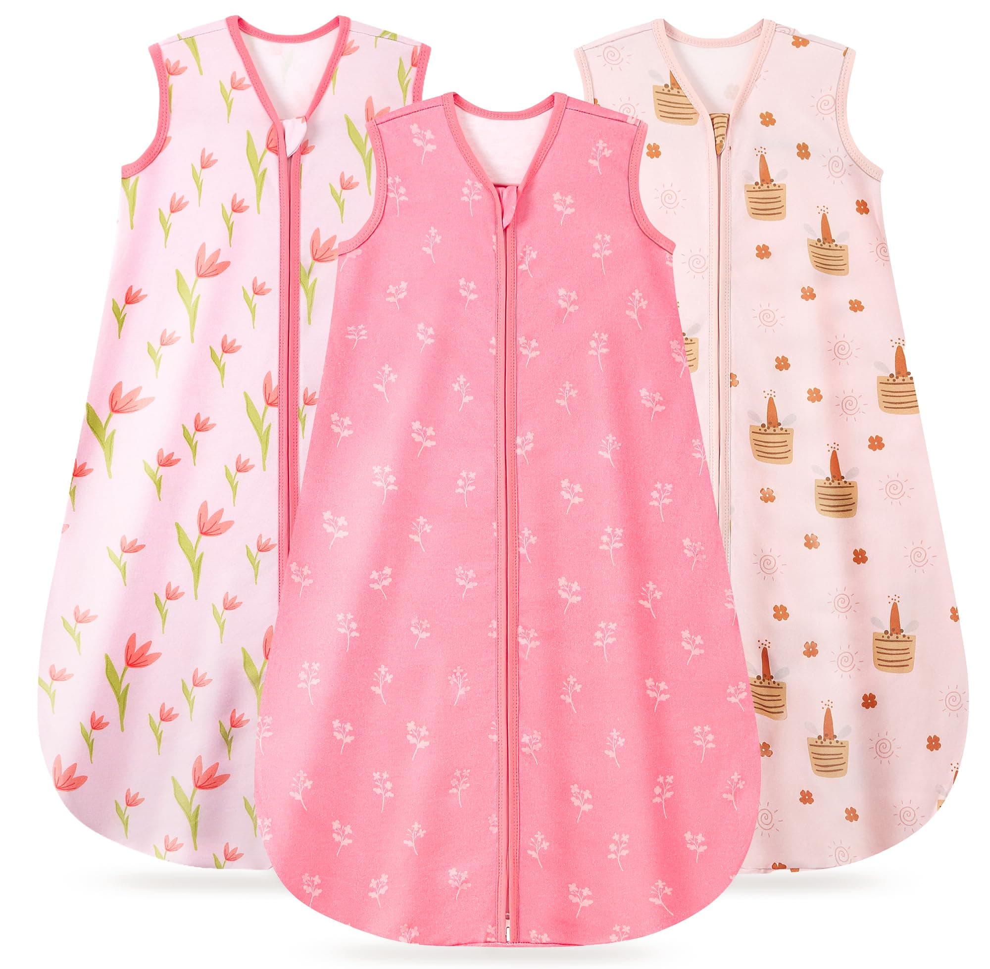 TURMEWU Baby Sleep Sack 12-18 Months, 100% Cotton Wearable Blanket for Babies, 2-Way Zipper Lightweight Breathable Baby Sleeping Bag, 4 Sizes-L Pink SizeA7