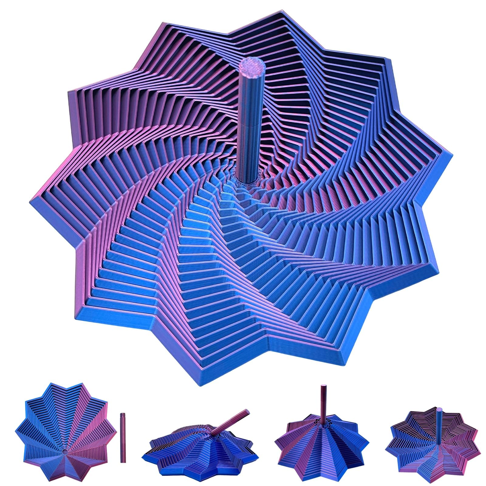 3D Printed Expanded Sensory Fidget Star,with Handles(Purple-Blue,25rings)