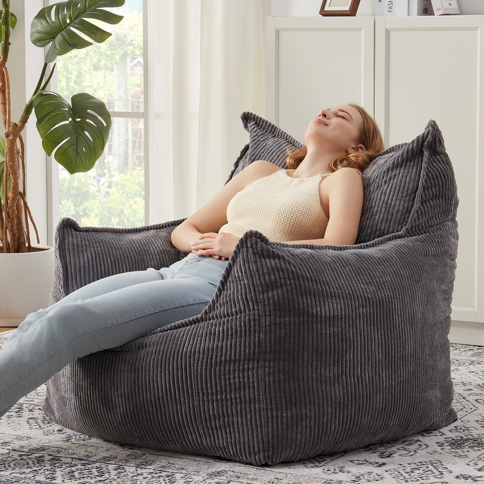 Corduroy Giant Bean Bag Chair for Adults Teens Large BeanBag Sofa Couch