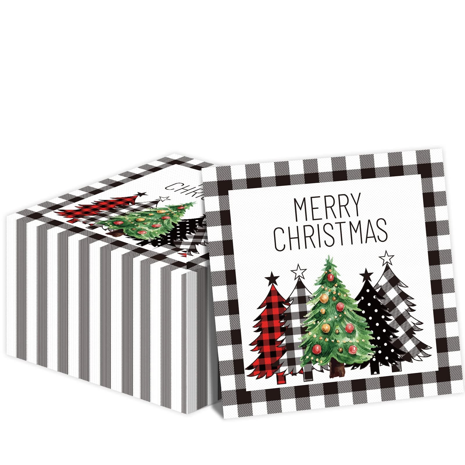 Christmas Napkins Black White Buffalo Plaid Farmhouse Christmas Luncheon Napkins Winter Guest Paper Napkins Disposable Hand Towel for Christmas Xmas Table Decorations (50 Pack)