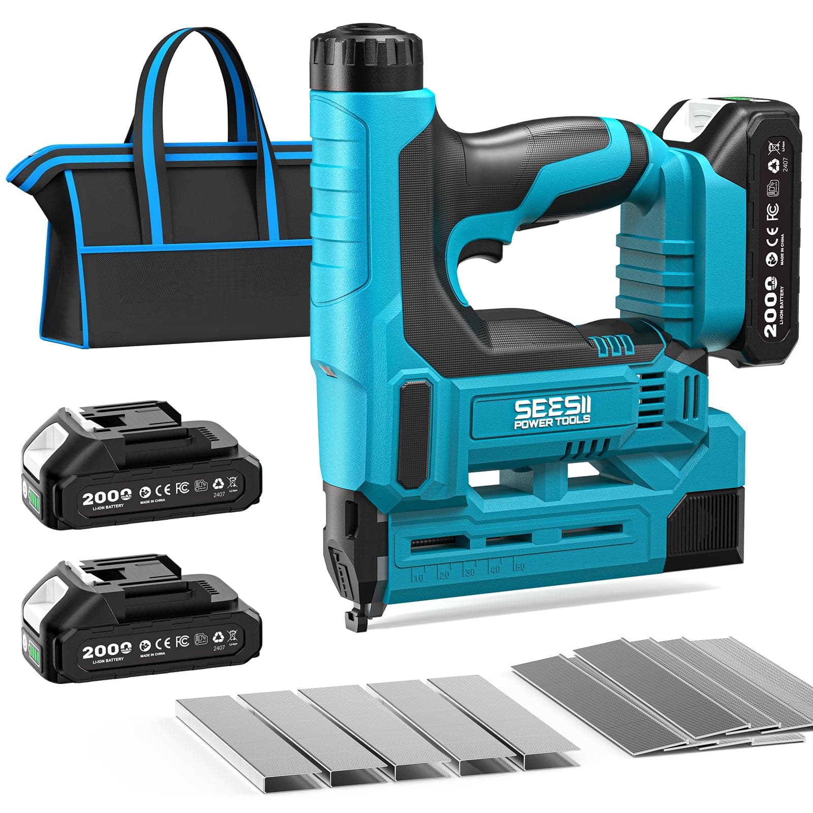 SEESII Cordless Nail Gun Kit,Dark Blue