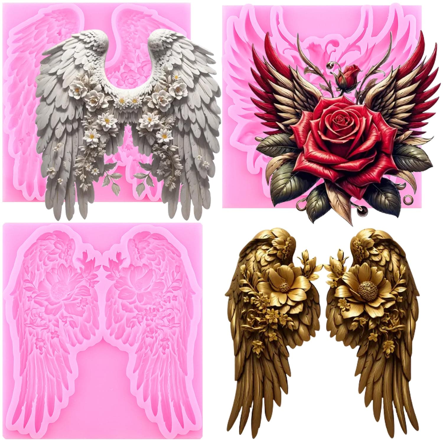 Mujiang Wing Fondant Silicone Molds For Cake Decorating Candy Chocolate Gumpaste Set Of 4