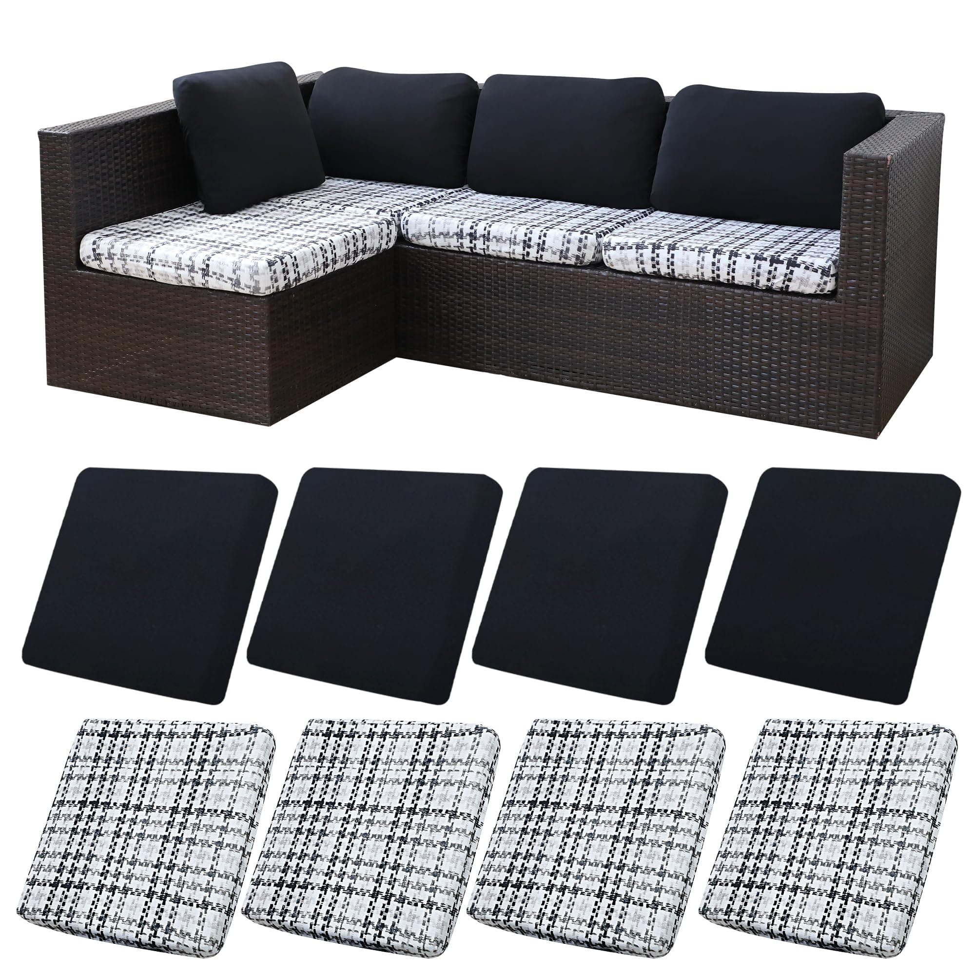 8 Piece Outdoor Cushion Covers, Patio Sofa Cushion Covers, Stretch Fit
