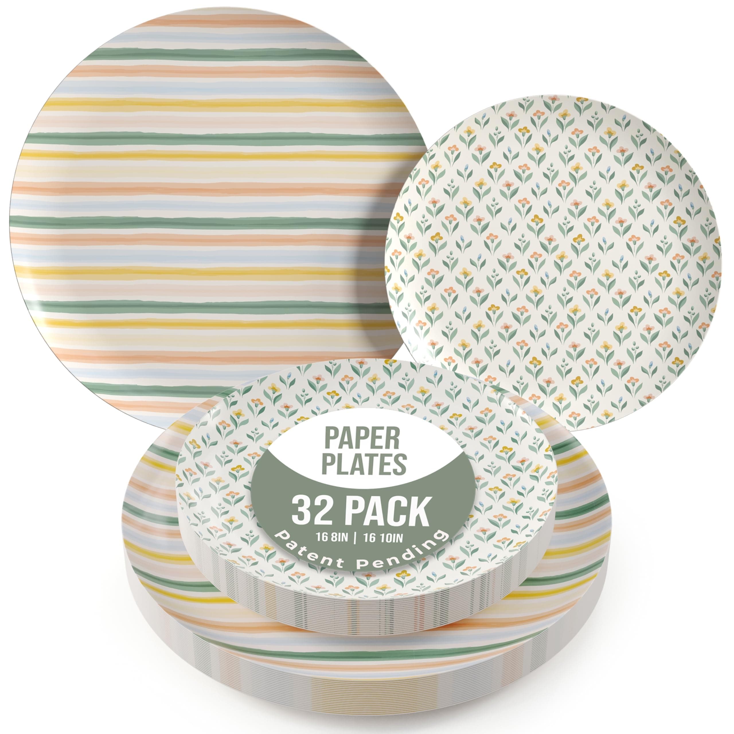 Trendables Floral Paper Plates Heavy Duty Set for 16 Guests - 16 Each of 8-inch and 10-inch Disposable Plates for Party - Fancy 32 Piece Dinnerware Set for All Occasions | Floral Design, Folk