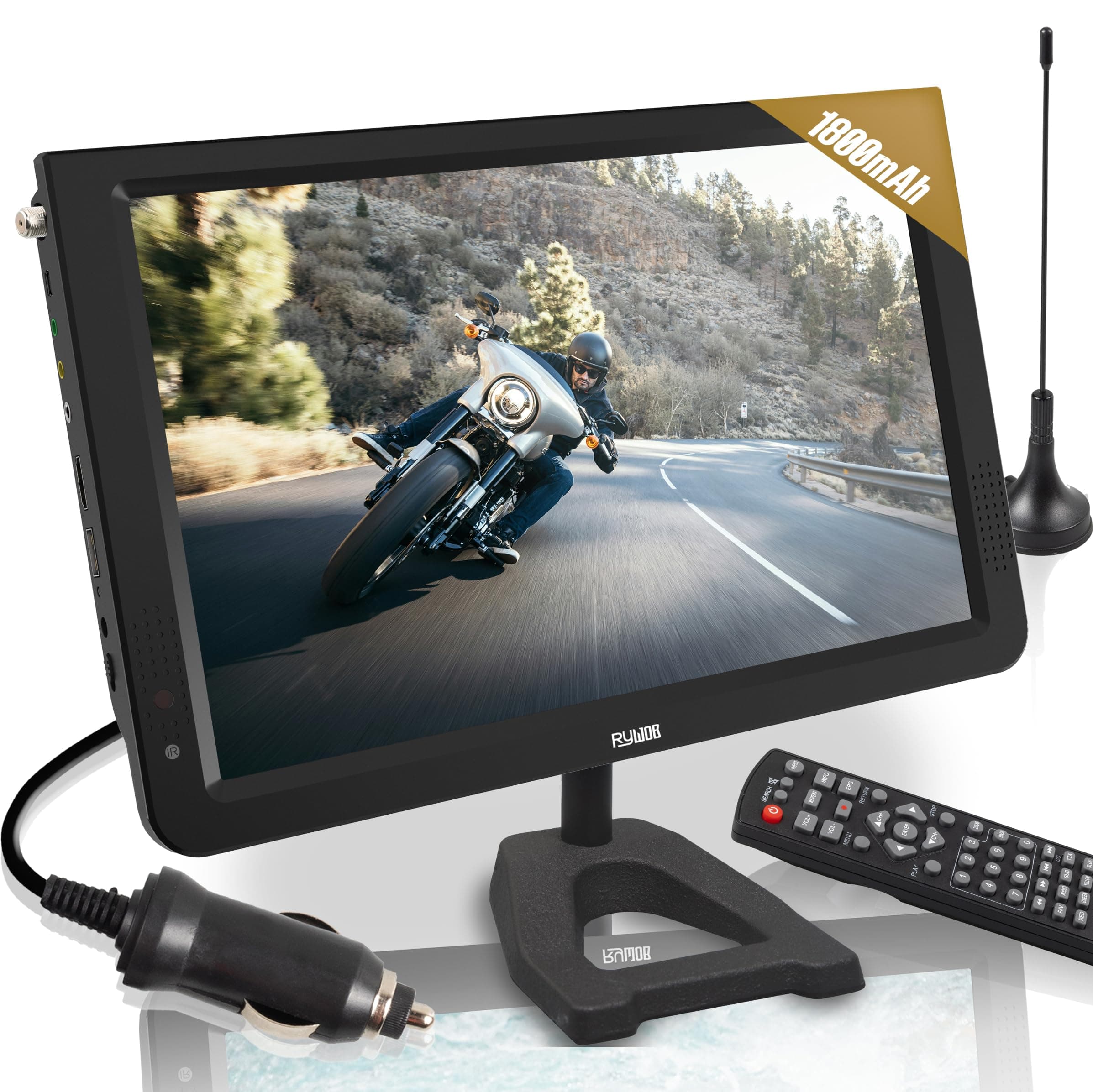 Rywob 12inch Portable TV,Mini Wireless TV Stand for Camping,Car,Travel,Emergency(Stand)