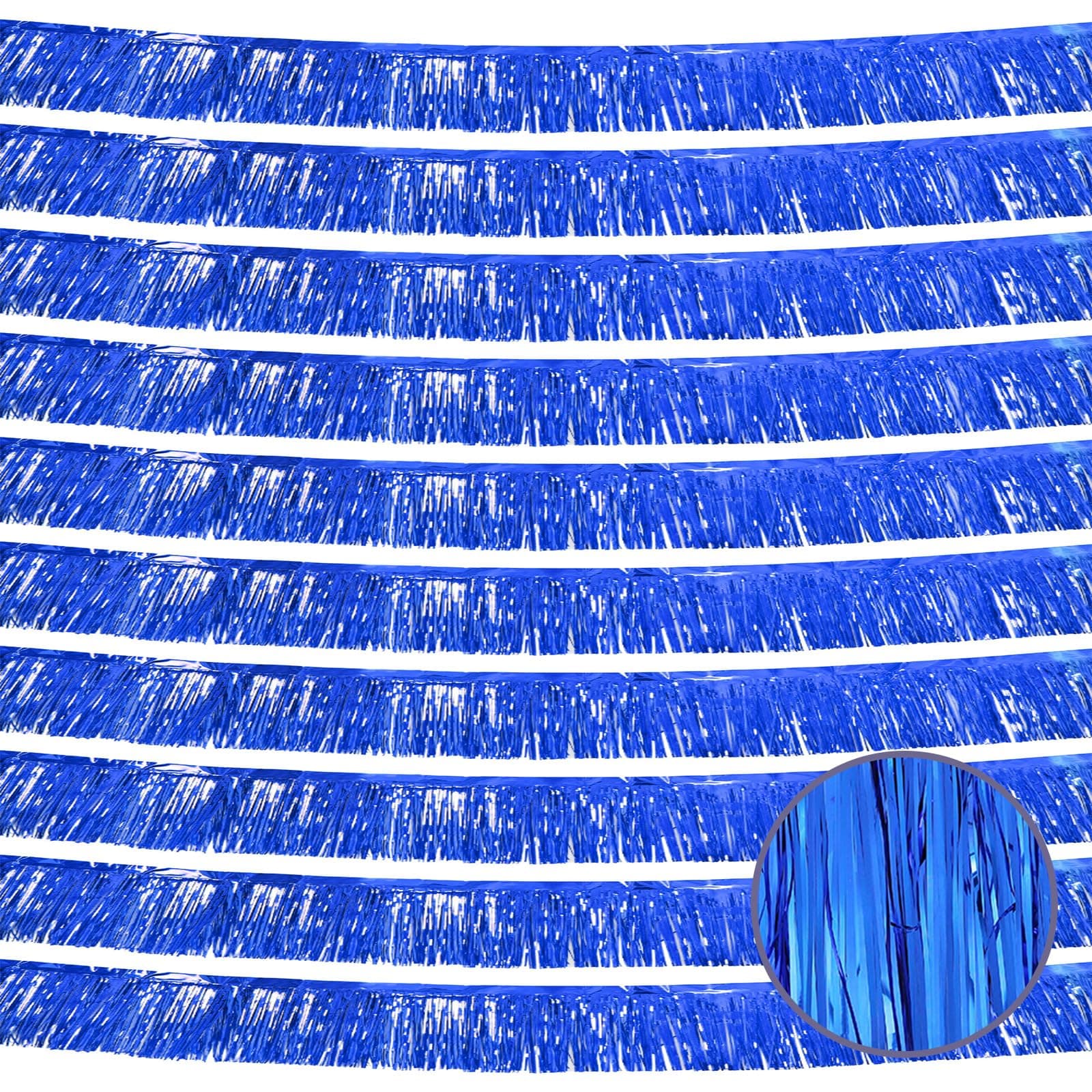 Ohiyoo 10 Pack 10 Feet Blue Fringe Garland Foil Fringe Garland Metallic Tinsel Streamers Fringe Backdrop Banner for Parade Floats Birthday Party Decorations Halloween Christmas Decoration (Blue)