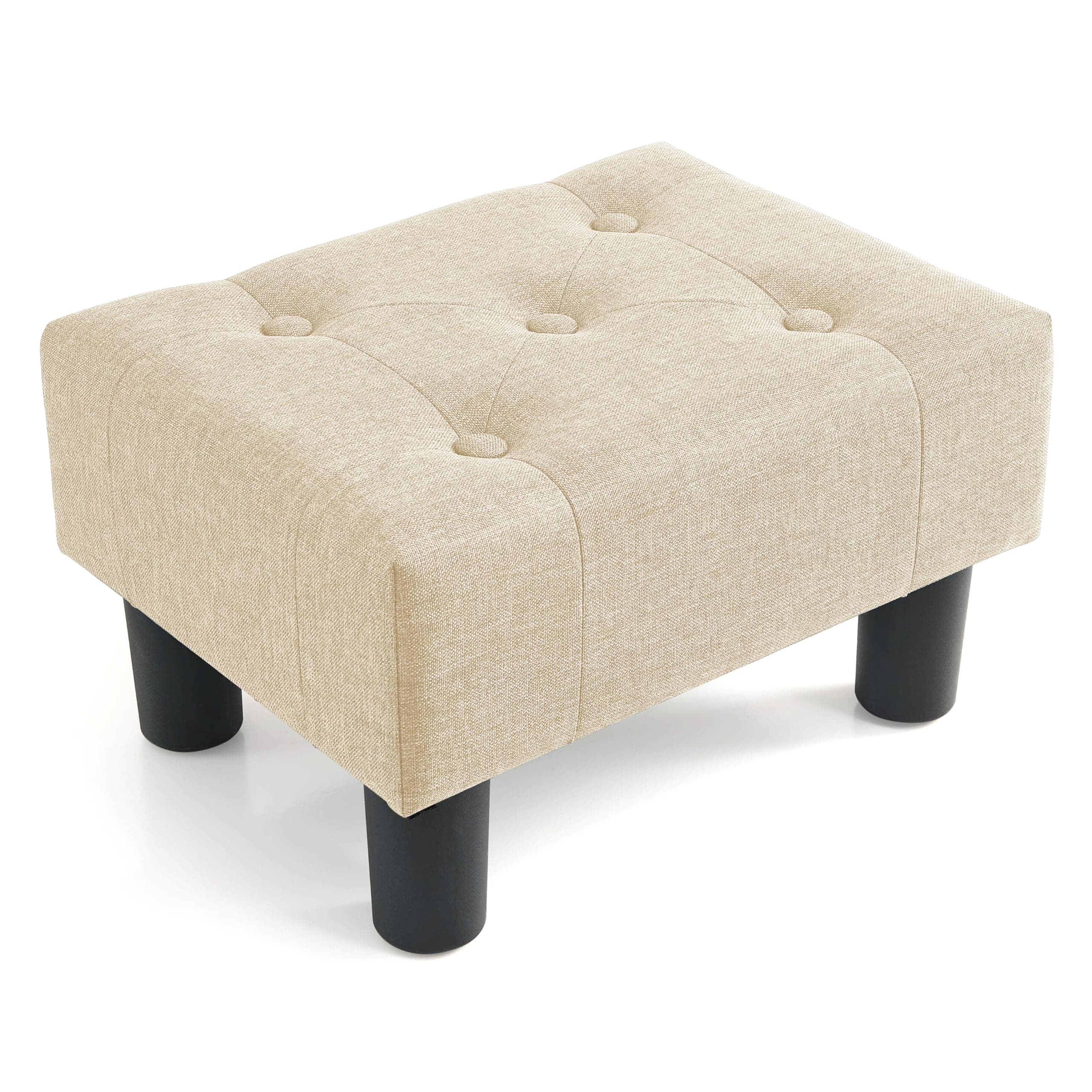 Poofzy Small Foot Stool Ottoman, Linen Ottoman Foot Rest with Legs, Rectangle Foot Rest for Couch, Footstools and Ottomans Small for Living Room and Entryway (Beige)