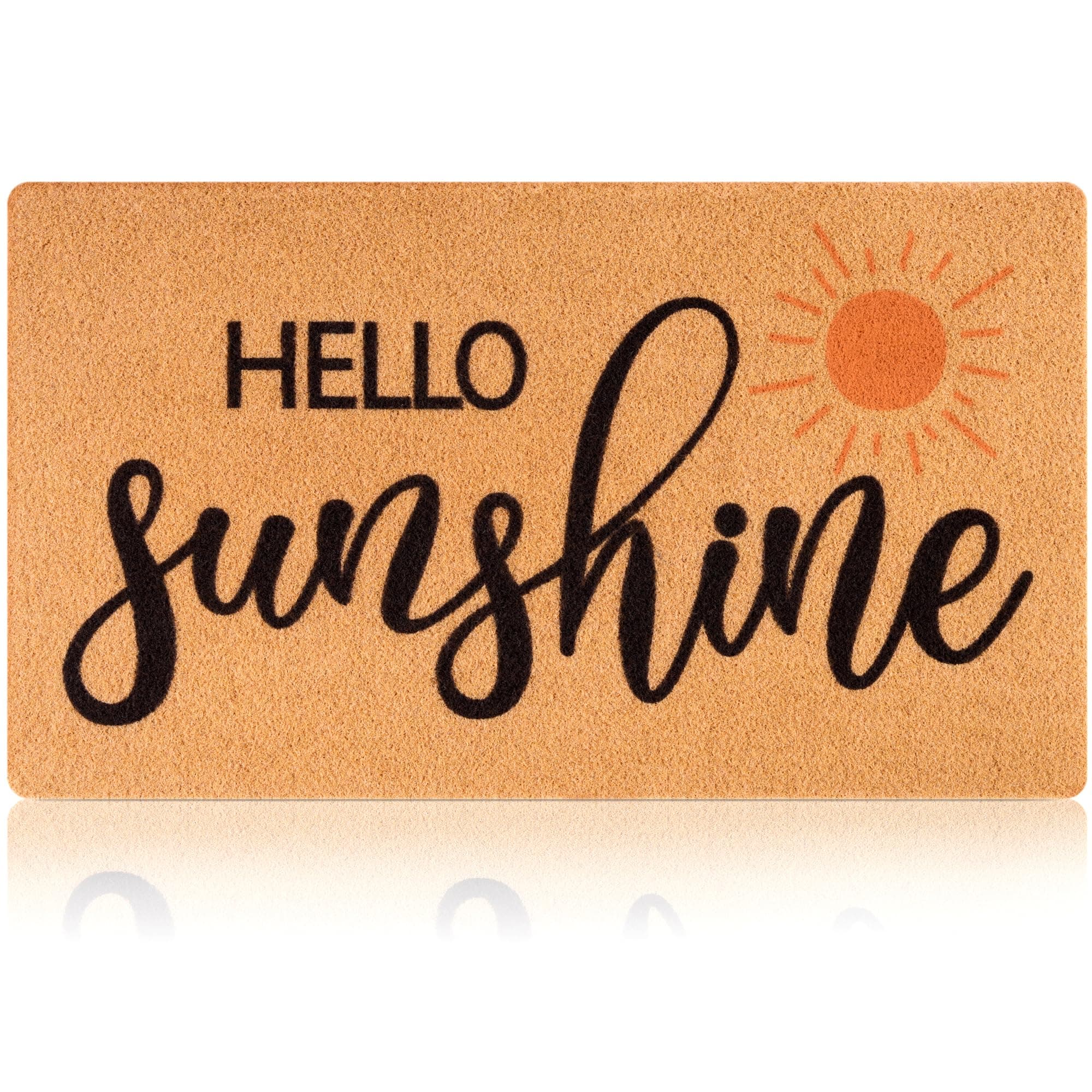 Fttoyoly Hello Sunshine Summer Door Mat for Front Door, Welcome Mat Outside Entrance with Non-Slip Backing, Indoor Outdoor Doormats for Home Decor, Perfect Housewarming Gift, 17" x 29.5"