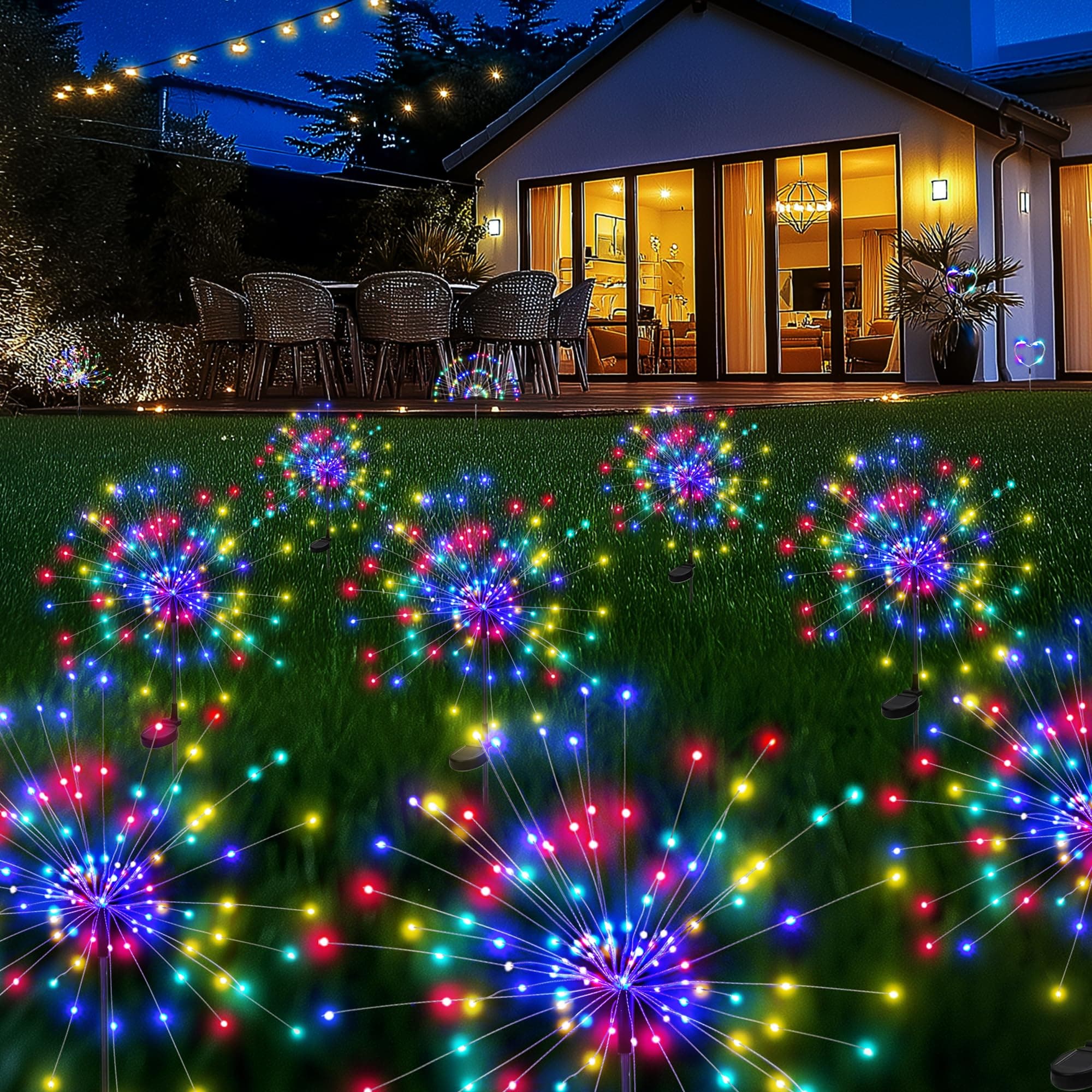 PEVOROS Solar Firework Fairy Garden Lights Outdoor, Colorful, 8 Pack