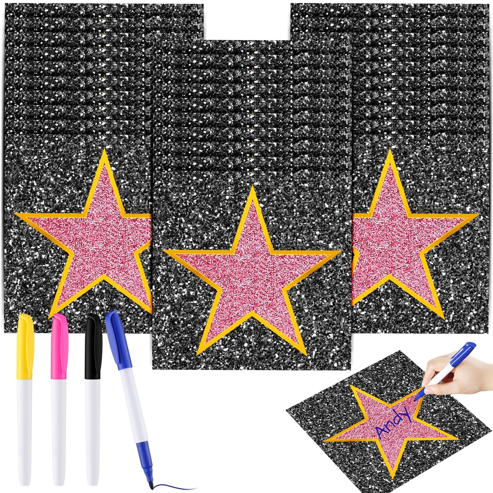 Chivao 26 Sheets Movie Star Sticker Movie Night Party Decorations Red Carpet Stickers Stars of Fame Decor Kit with 4 Black Marker for Theater Props Birthday Party Decorations