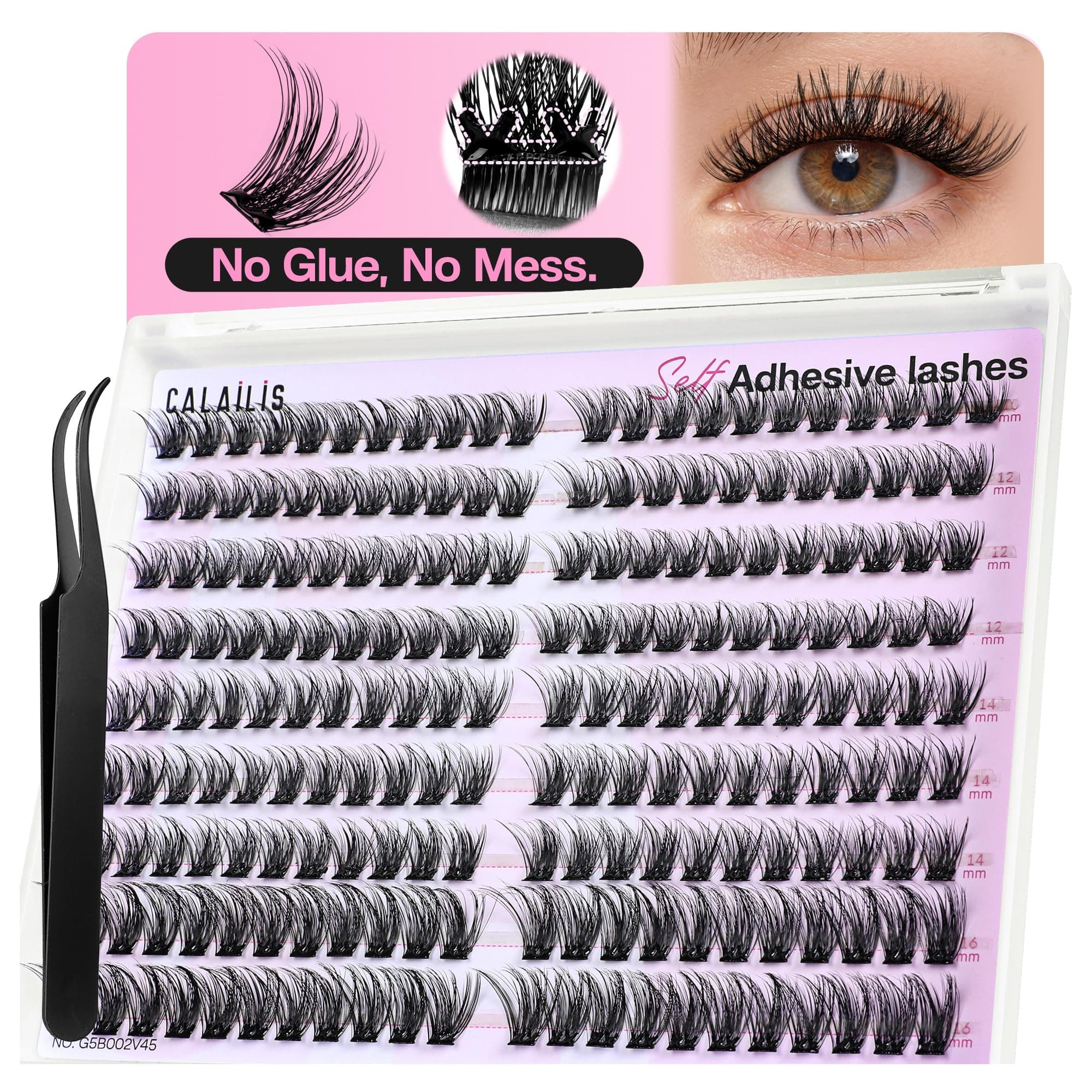 CALAILIS Self Adhesive Lash Clusters 198Pcs D Curl with Tweezers (A14)