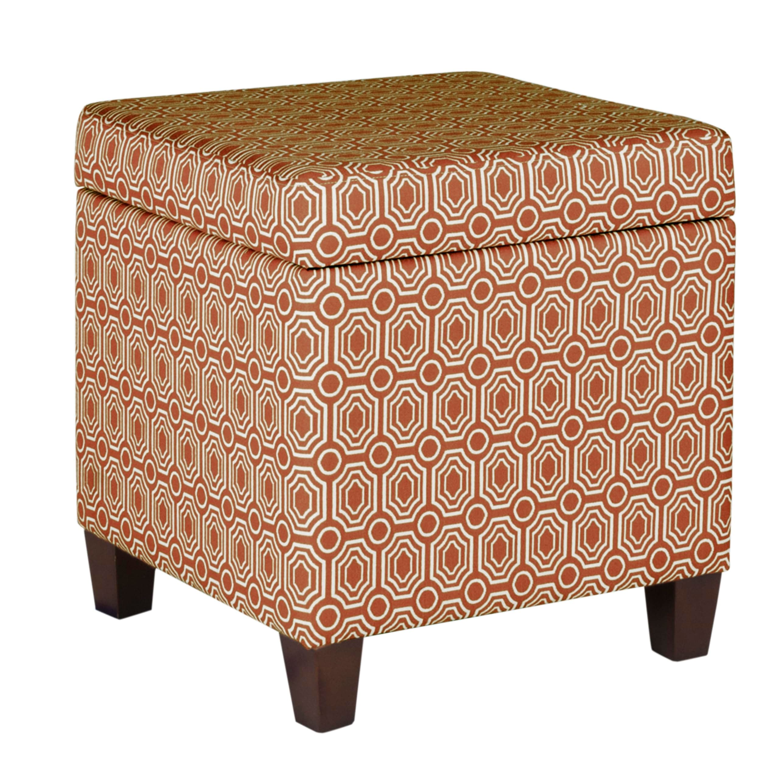 Kinfine K7380-F1447 Removable Top Square Storage Ottoman, Orange Geometric Pattern, 17" x 17" x 18"