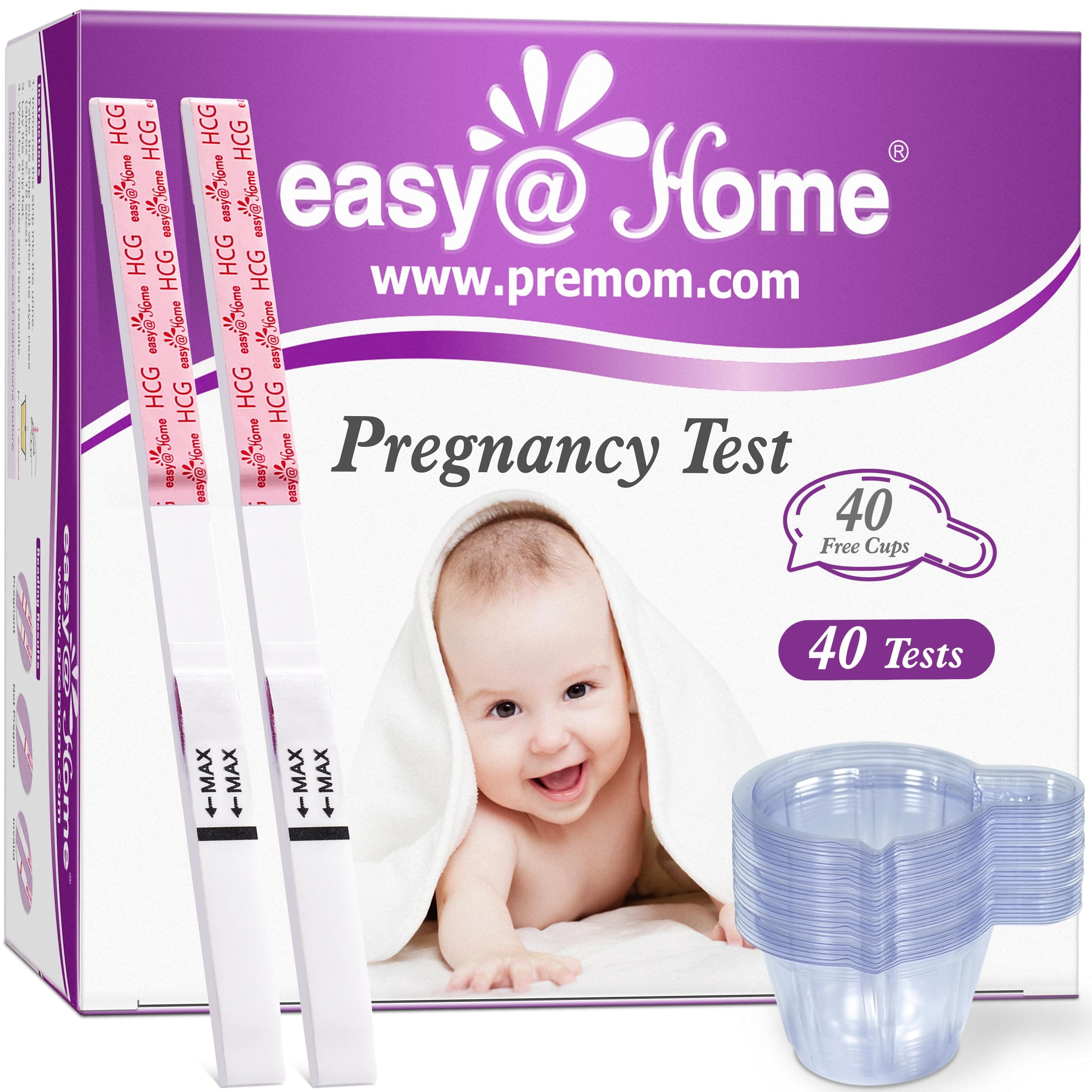 easy@Home 40 Pack Pregnancy Test Strips with Cups Kit