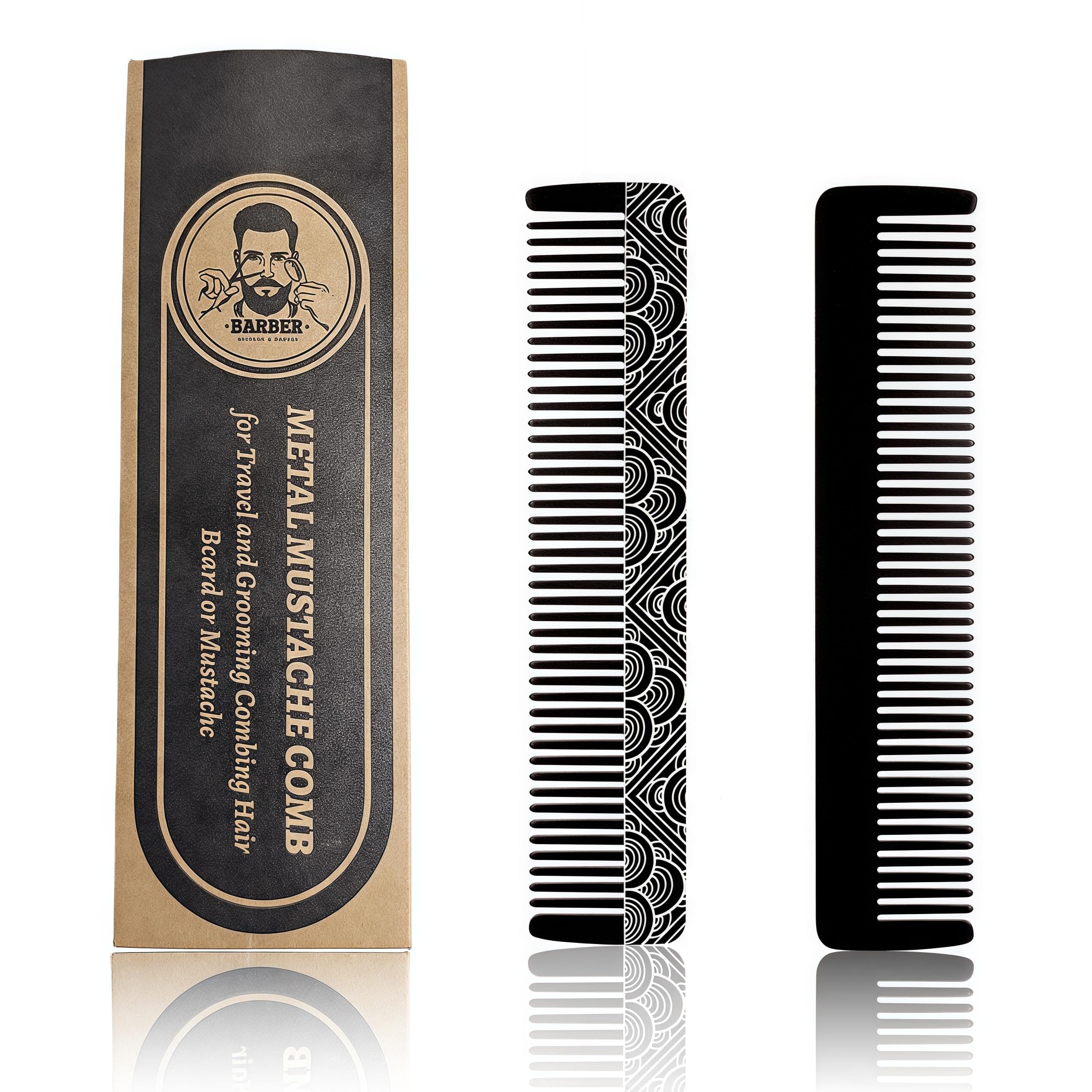 Metal Beard & Mustache Comb - Pocket Comb with 3D Pattern Design, Fine & Wide Teeth for Precise Styling - Durable, Compact, Travel-Friendly Grooming Tool for Facial Hair Care (4.65inch) - Cloud