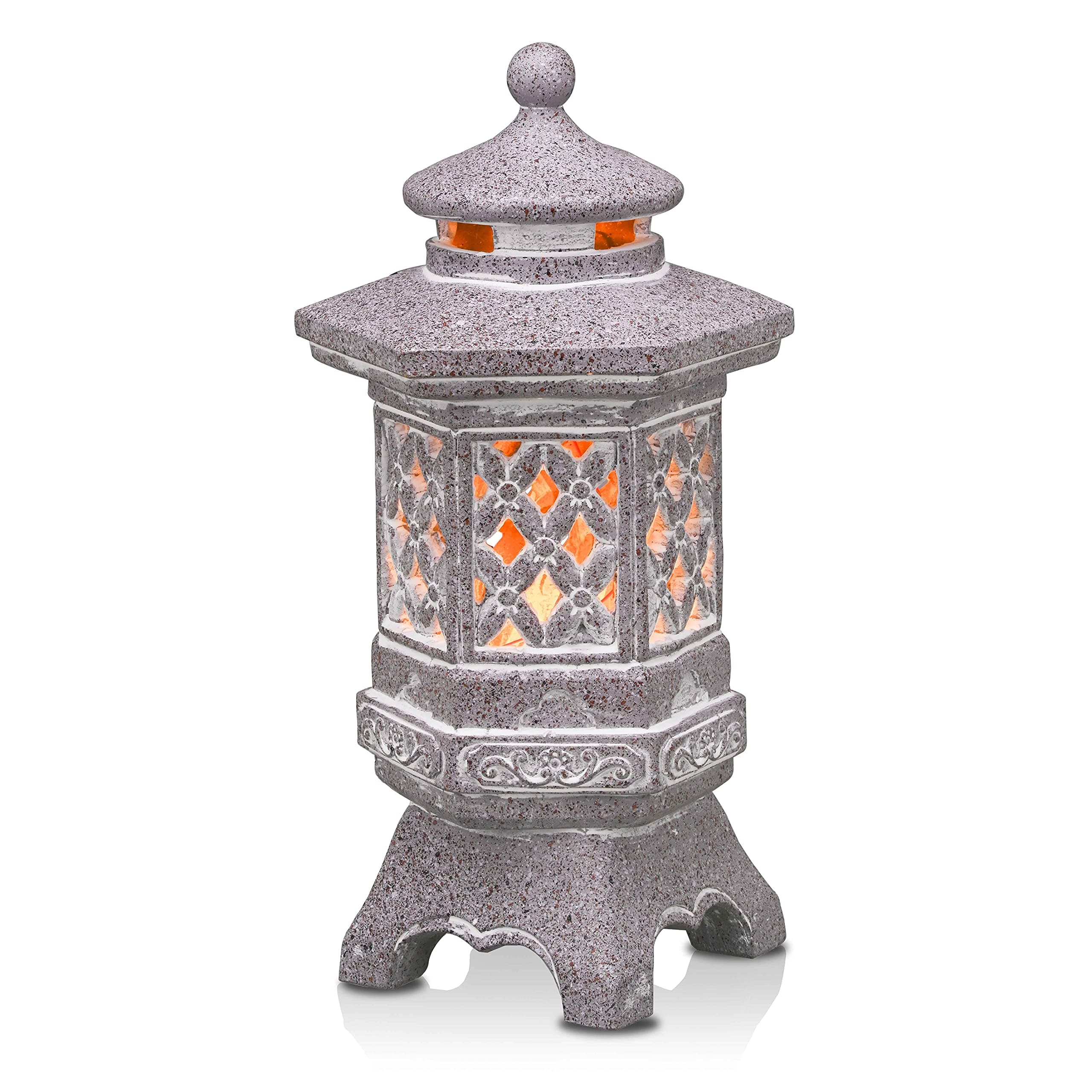 TERESA'S COLLECTIONS Pagoda Garden Statues with Solar Outdoor Light, Resin Zen Garden Lantern Asian Decor Outdoor Statues Lawn Ornaments Patio Porch Yard Decor Gifts for Dad 12.6'' (Stone Finish)