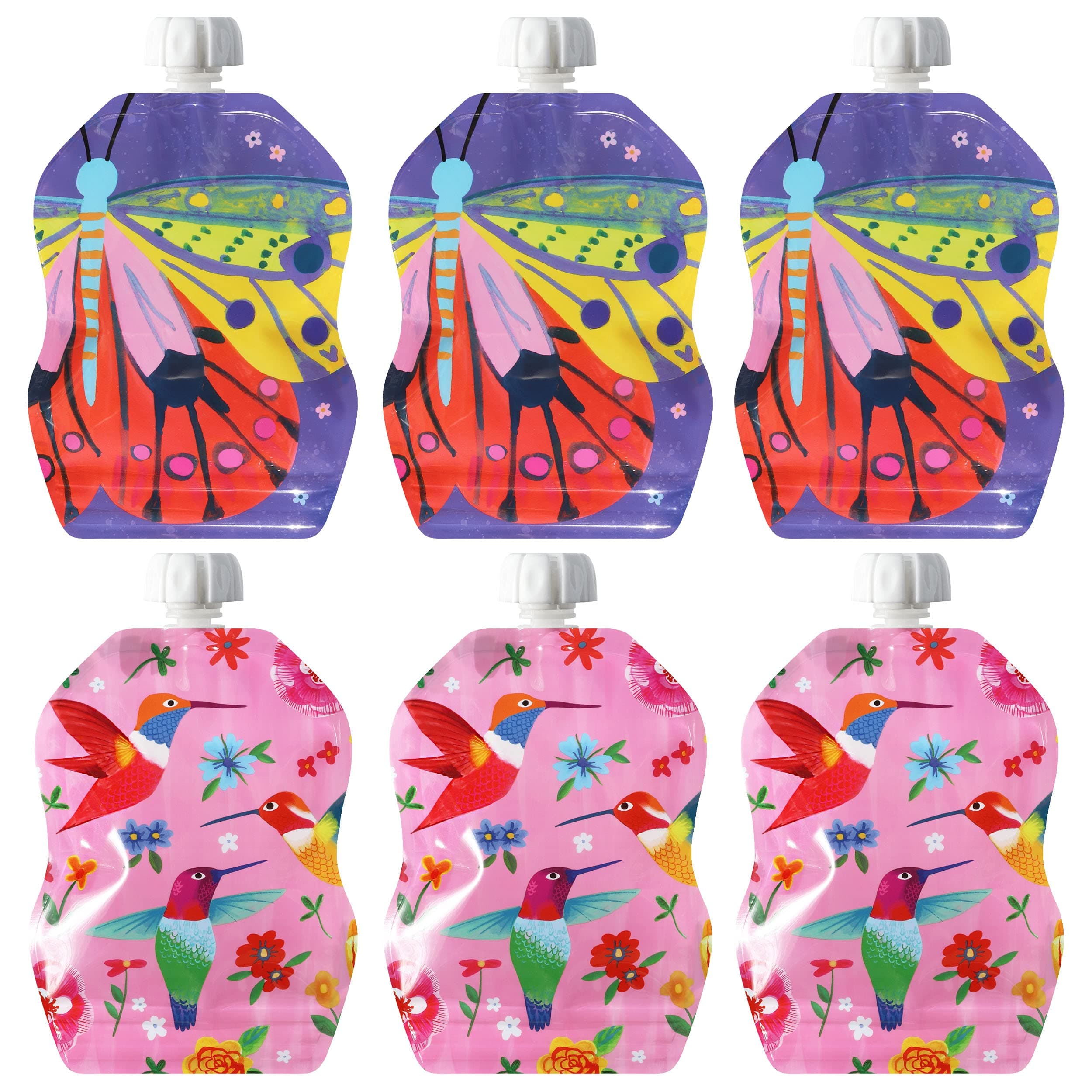 ChooMee Reusable Baby Food Storage Pouches, 8 oz | Ideal for Baby Food, Smoothies and Purees | Secure Double Lock Zipper, Wide Bottom, BPA Free | SnakPack FlutterBug