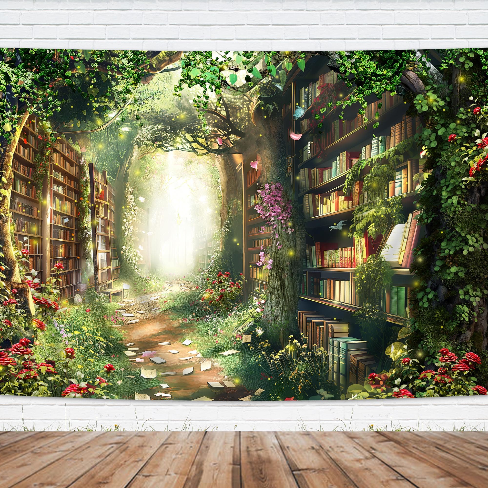 Fairy Woodland Library Backdrop Party Decorations Enchanted Garden Tale