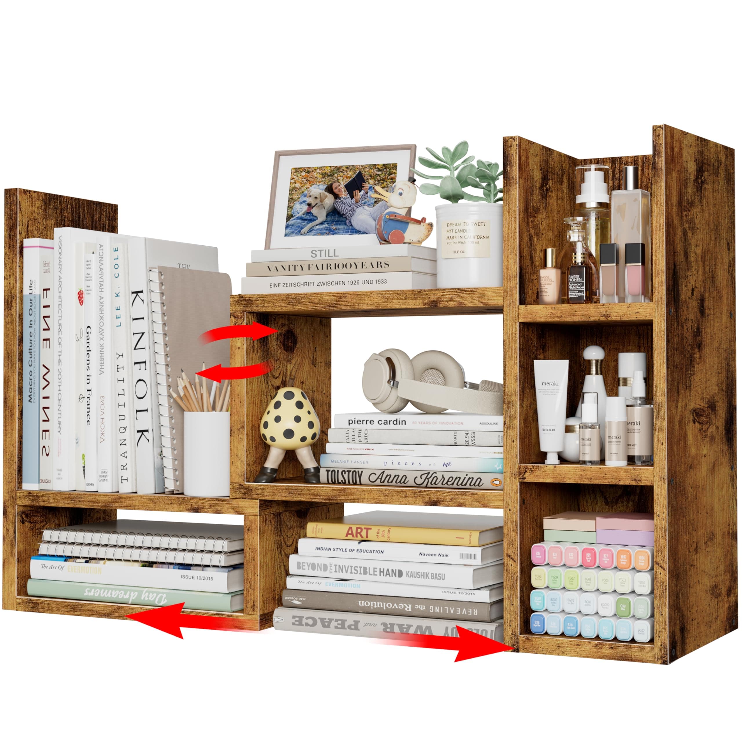 NUTIKAS Desk Shelves Desktop Orgnizer Shlef - Rustic Office Organization for Top of Desk Organizers and Accessories Corner Bookshelf Table Top Shelving Small Hutch Decorations for Office