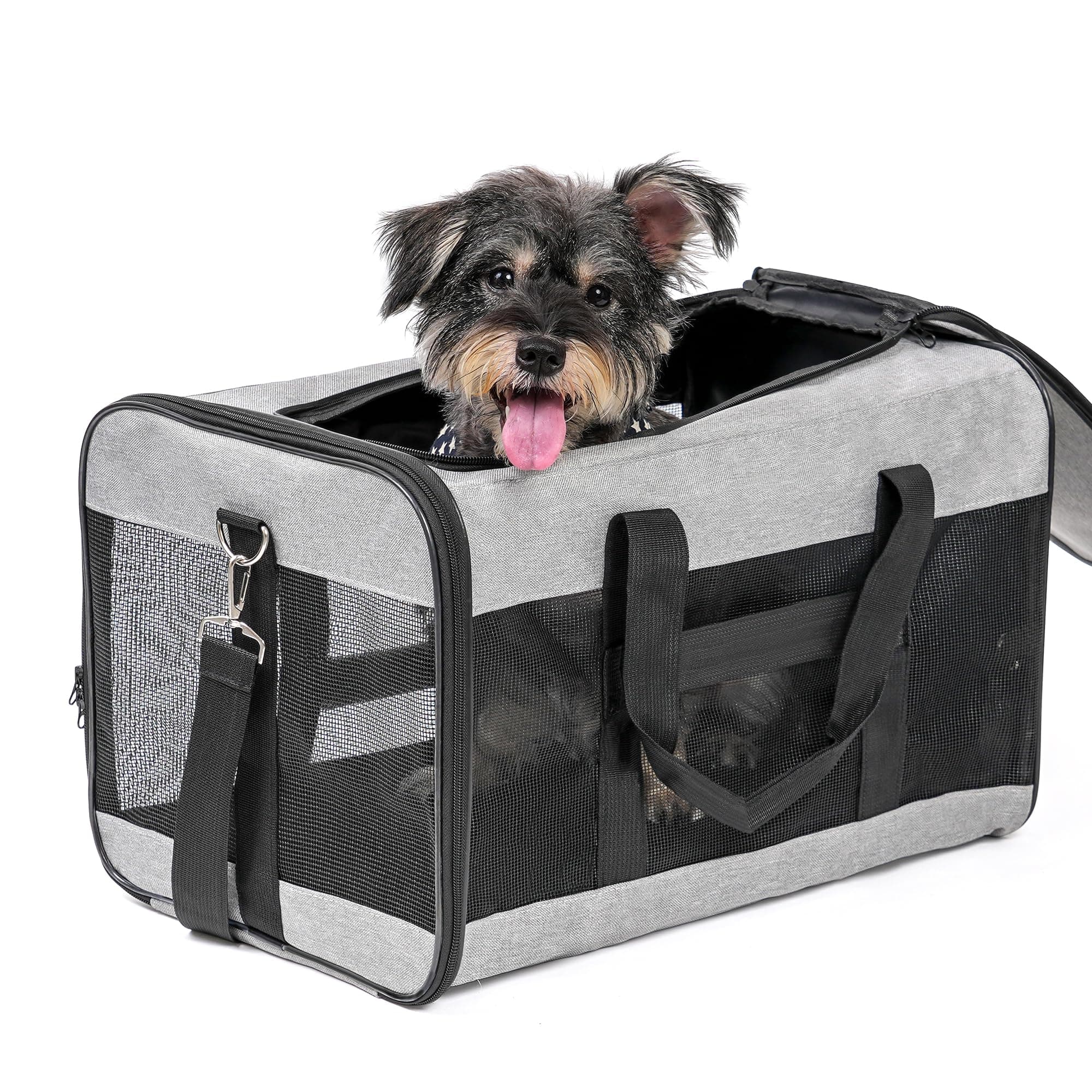 Conlun Dog Carrier Soft Sided, Large Cat Carrier with Inner Safety Leash, Pet Transport Carrier for Large Cats and Medium Dogs up to 20 Lbs, Collapsible Travel Puppy Carrier Bag -Gray L