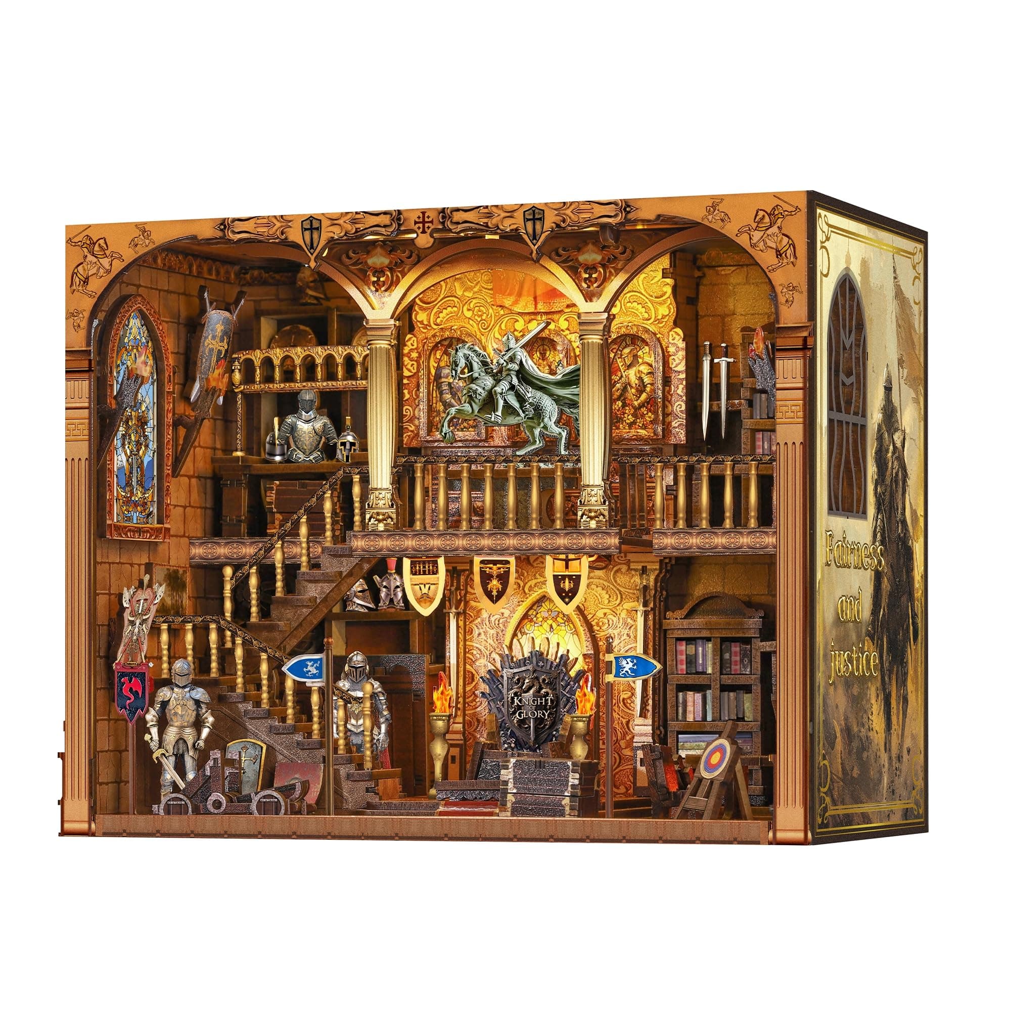 Book Nook Kit - DIY Medieval Castle Booknook for Adults & Teens, 3D Wooden Puzzle Bookshelf Insert with LED Lights, Unique Creative Craft Gift for Home Decor & Model Building