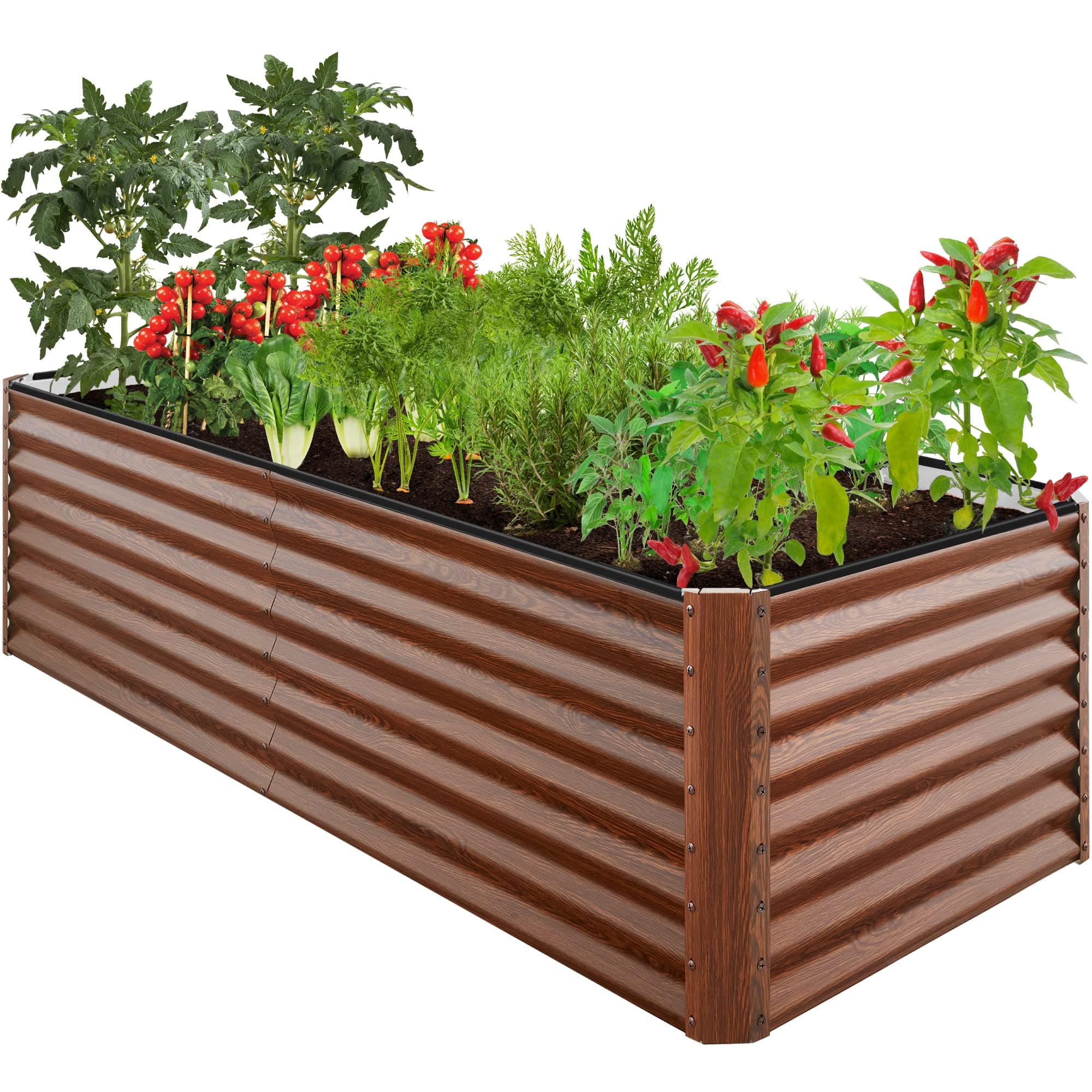 Best Choice Products 8x4x2ft Outdoor Metal Raised Garden Bed, Deep Root Planter Box for Vegetables, Herbs & Flowers, 478-Gallon Capacity, 100% Non Toxic Materials - Wood Grain