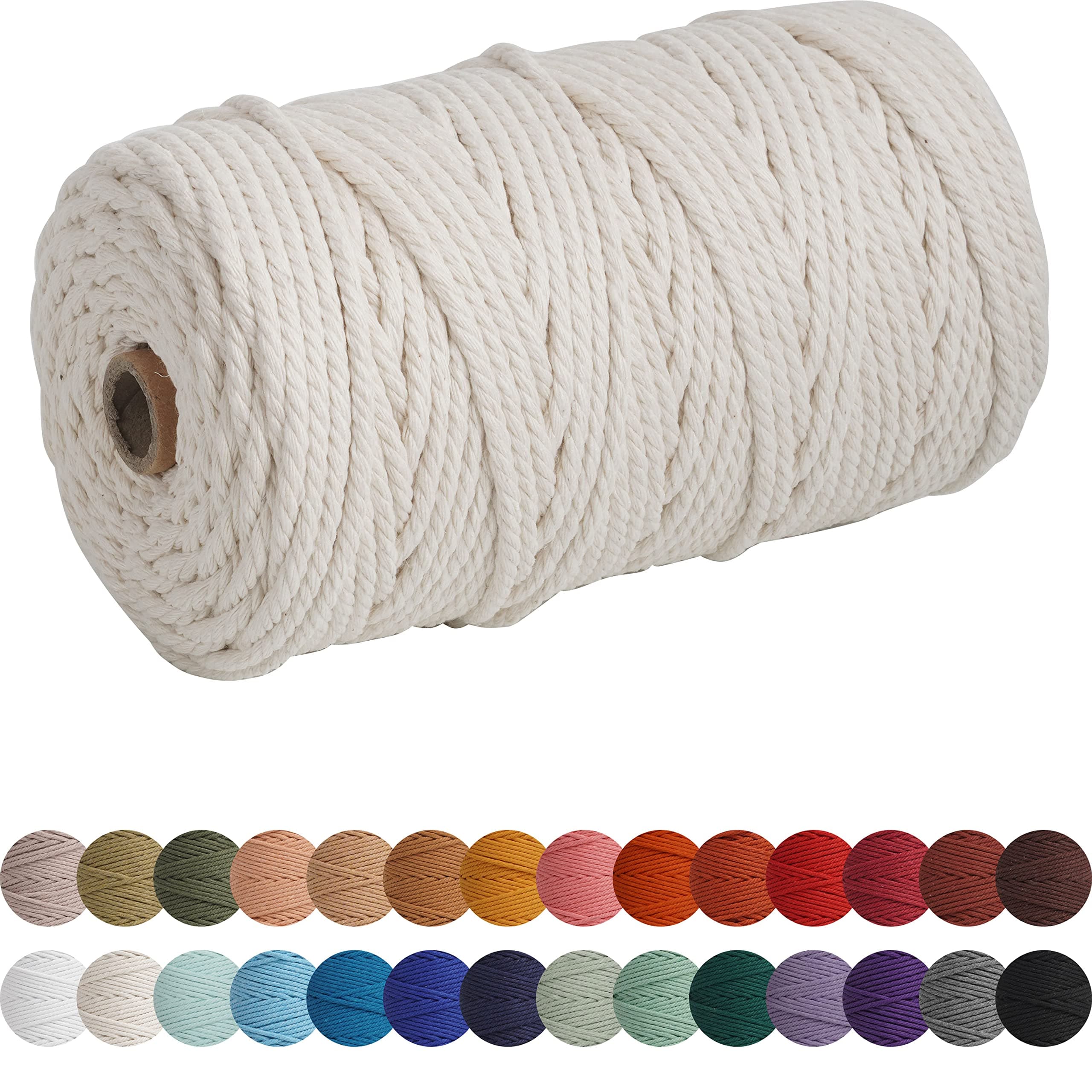 XKDOUS Beige Macrame Cord 4mm x 109yards, Colored Cotton Rope Macrame Yarn