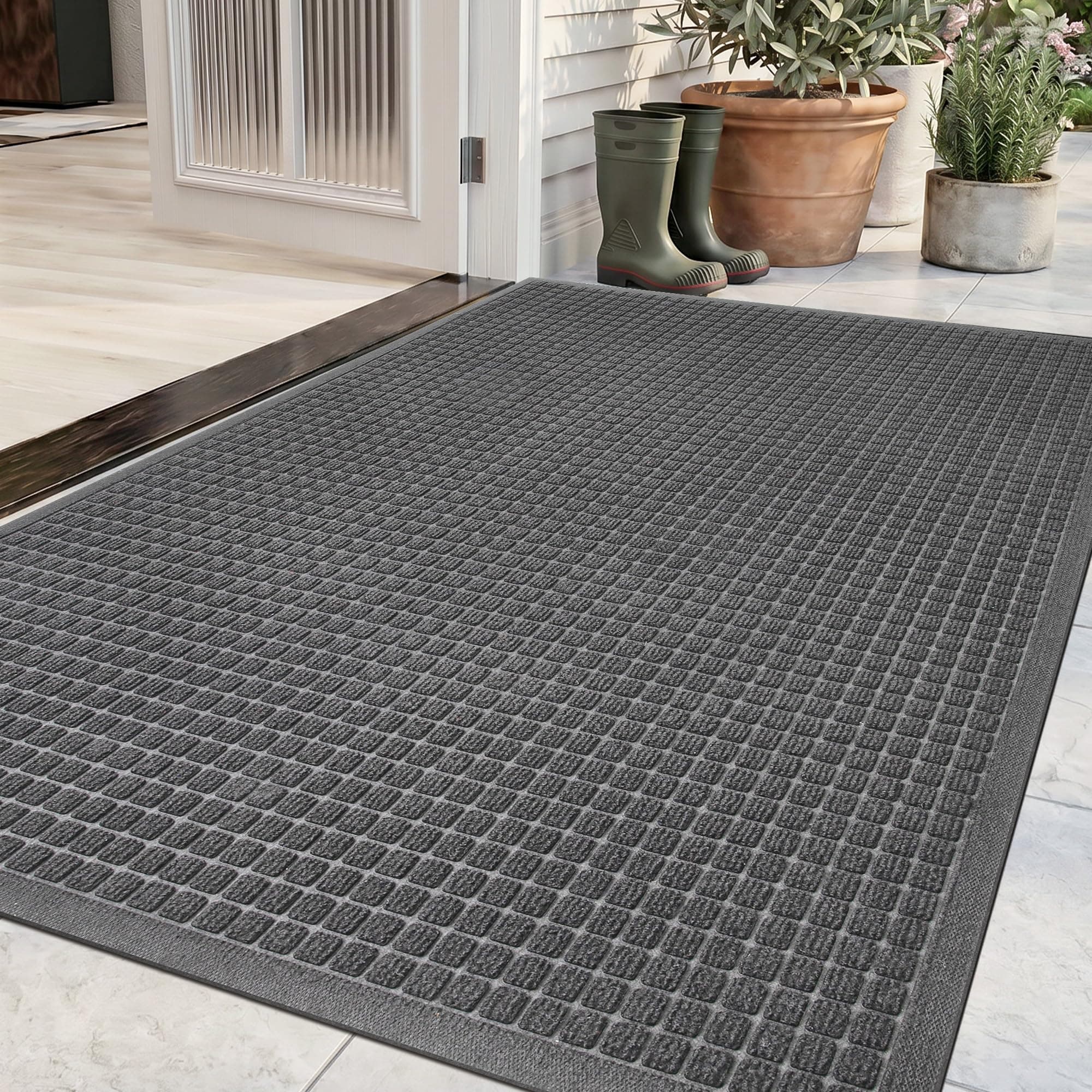 Cybstrax Front Door Mat Indoor Outdoor Entrance, 2' x 4' Heavy Duty Waterproof Doormat, Traps Dirt and Moisture, Non-Slip Fade Resistant Welcome Mat with Rubber Back for Entryway, Patio, Garage