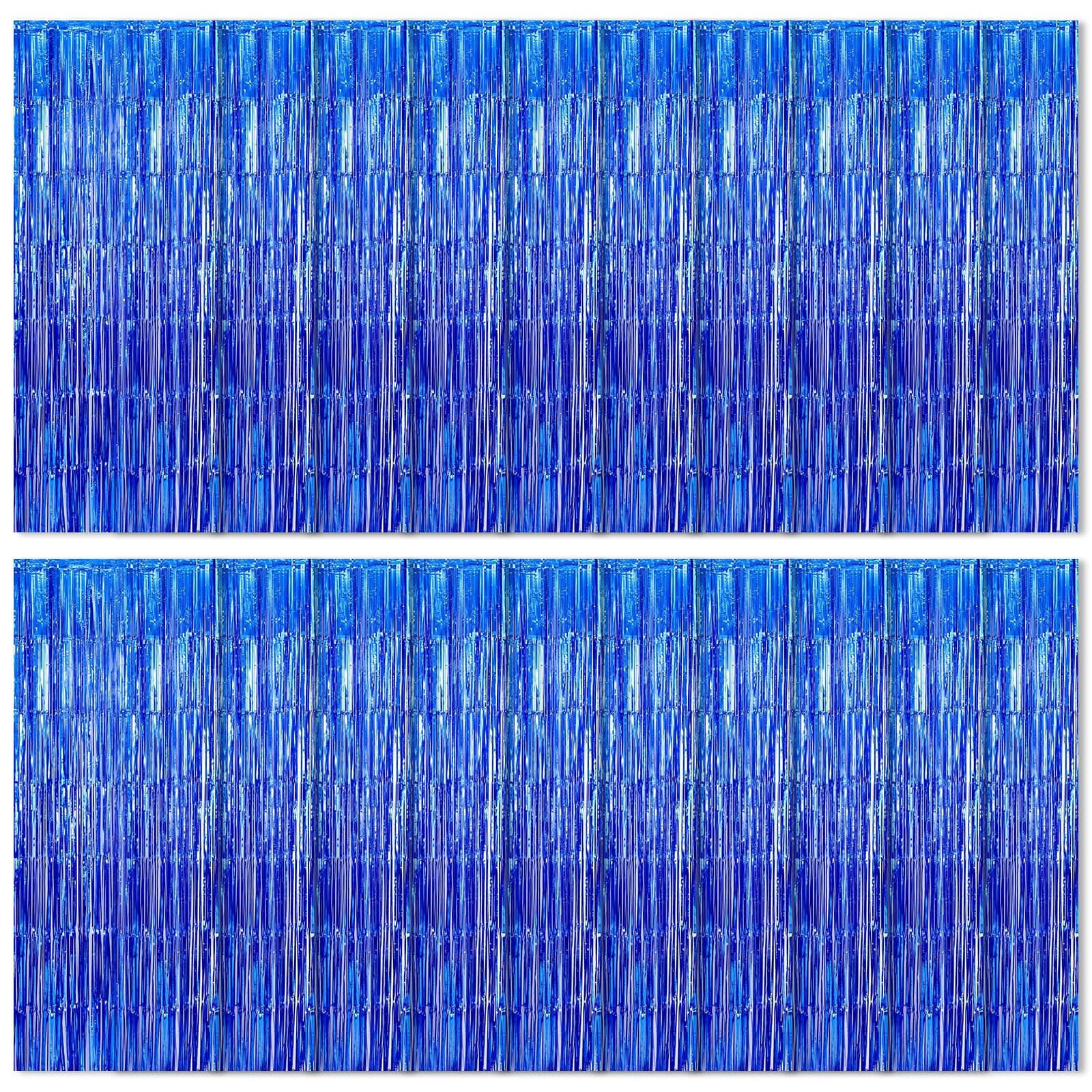 Ohiyoo 20 Pack Blue Foil Curtain Backdrop 3.2ft x 8.2ft Foil Fringe Backdrop Curtain Metallic Tinsel Fringe Curtains Streamer Curtains for Birthday Party Decorations Photo Booth (Navy)