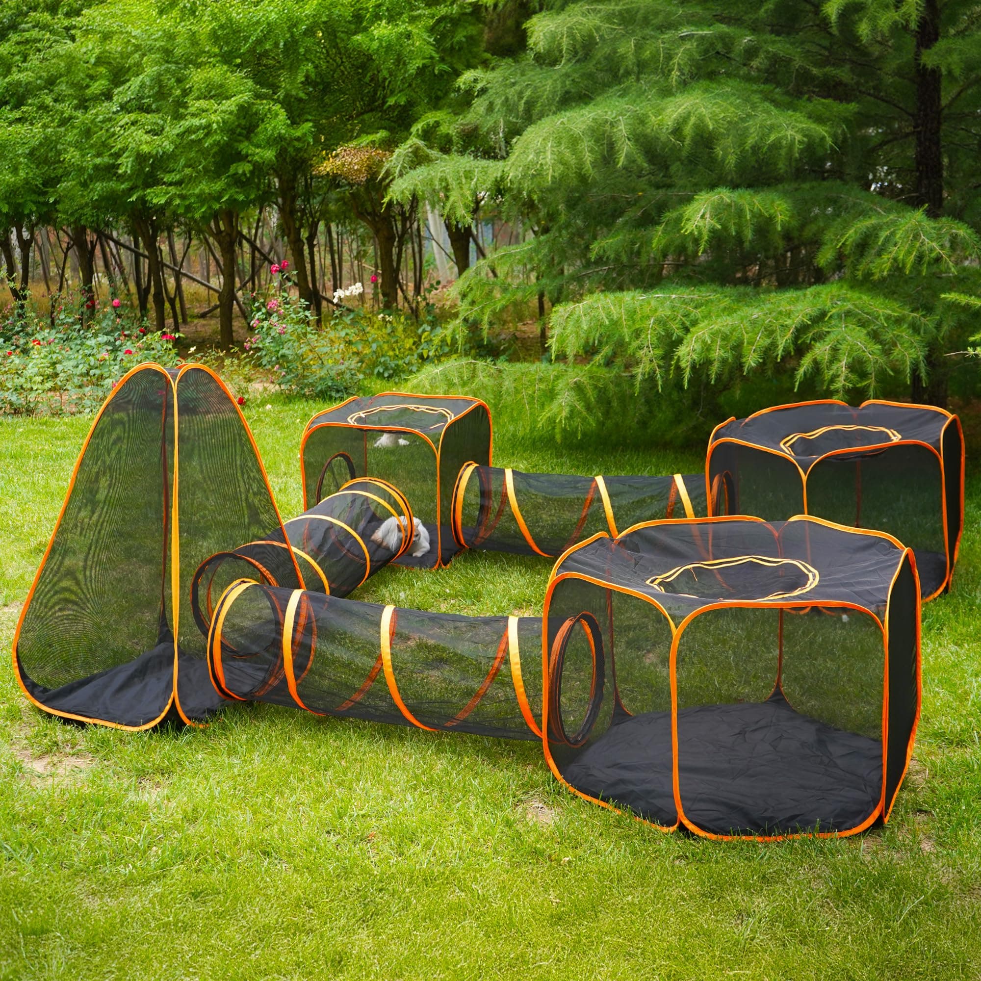 DiDiBirDi 7 in 1 Outdoor Cat Enclosure, Foldable Pop-Up Mesh Playpen Tunnel