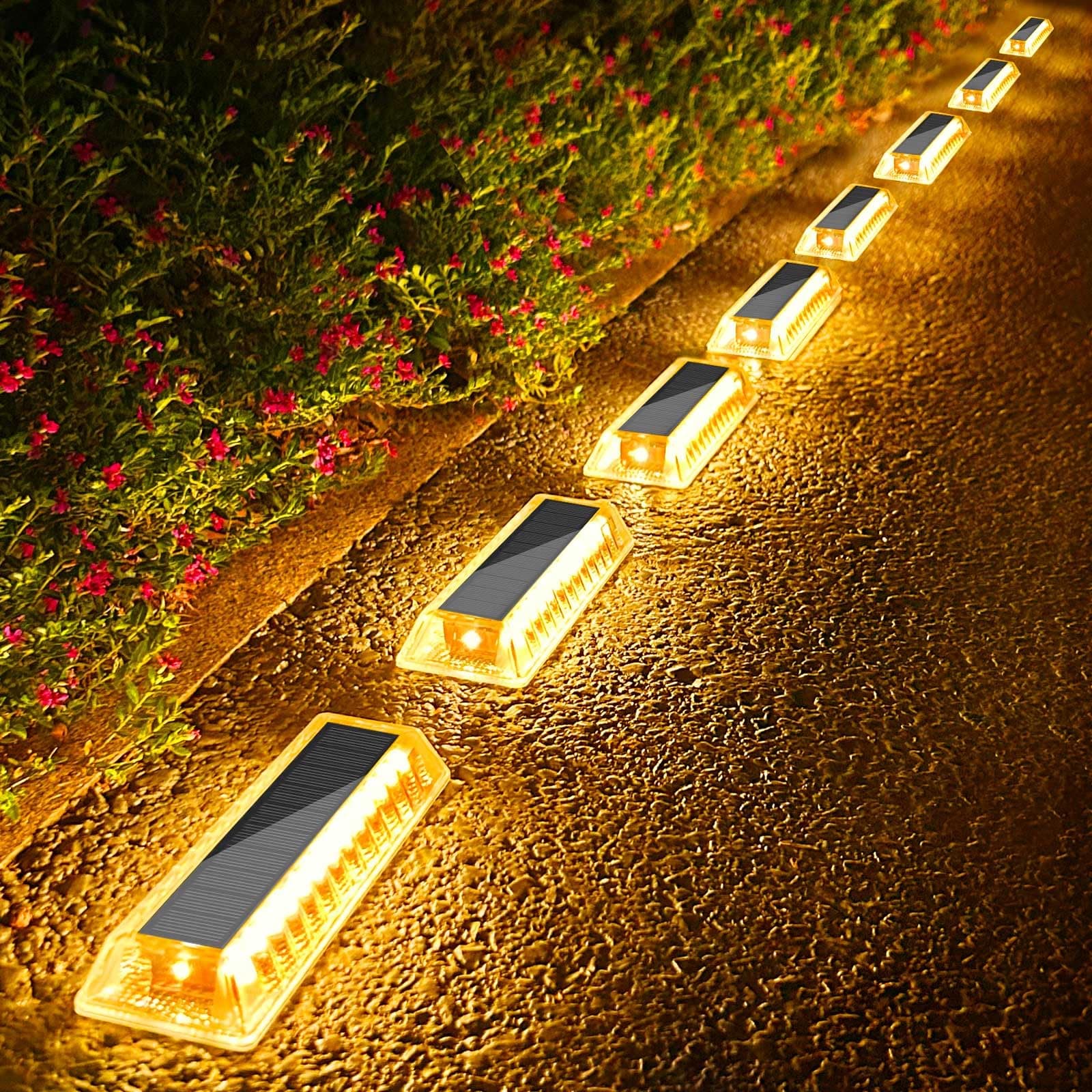 Lacasa Solar Deck Lights, 8 Pack Solar Lights Outdoor Waterproof IP68, Solar Powered Pathway Yard Driveway Step Landscape Lights, LED Lighting 50LM for Garden Path Walkway Stair Patio, Warm White