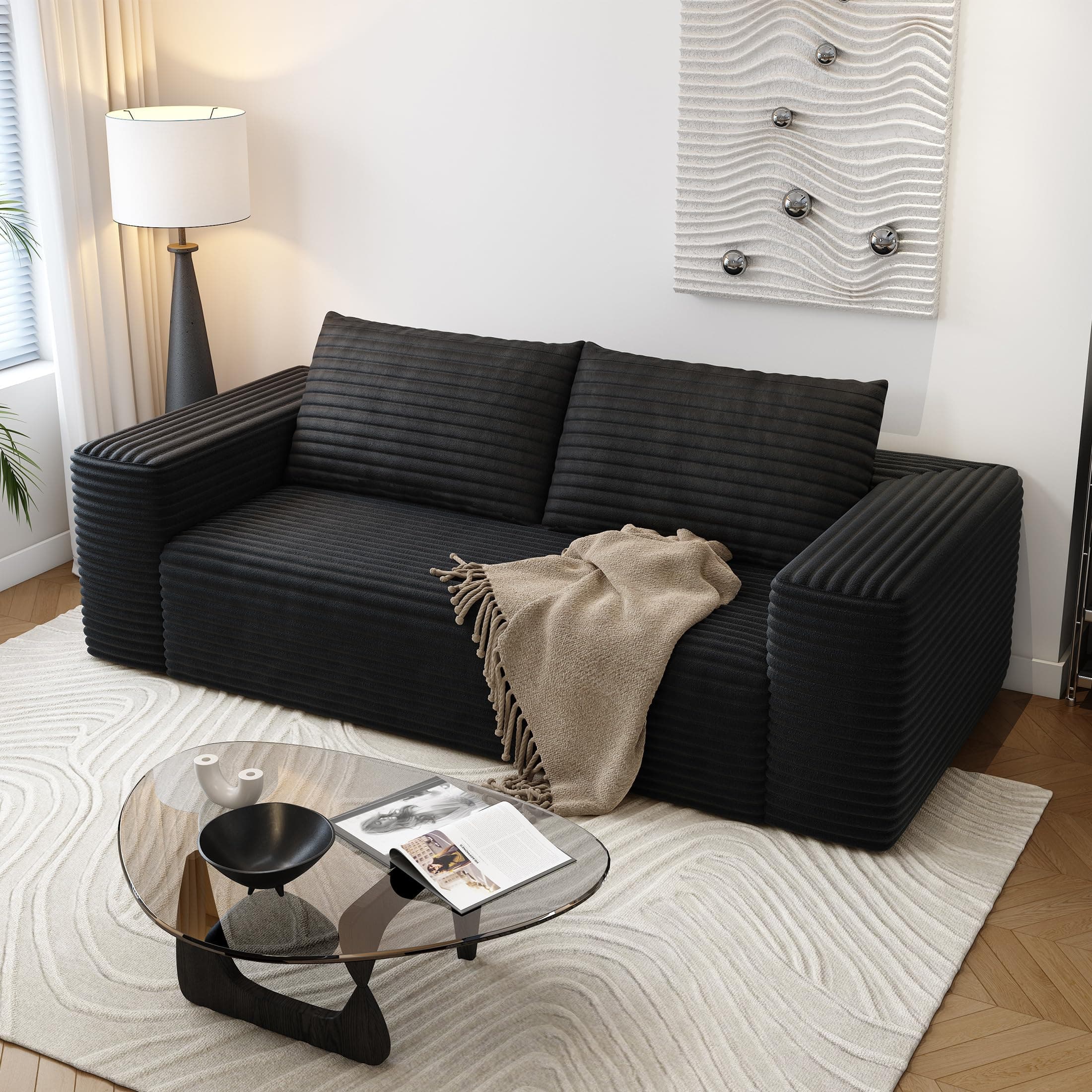 63" Loveseat Sofa,Modular Couch with Deep Seat Memory Foam,Comfy Small Cloud Couch for Small Spaces,No Assembly Required Sofa for Living Room Bedroom,Apartment,Black