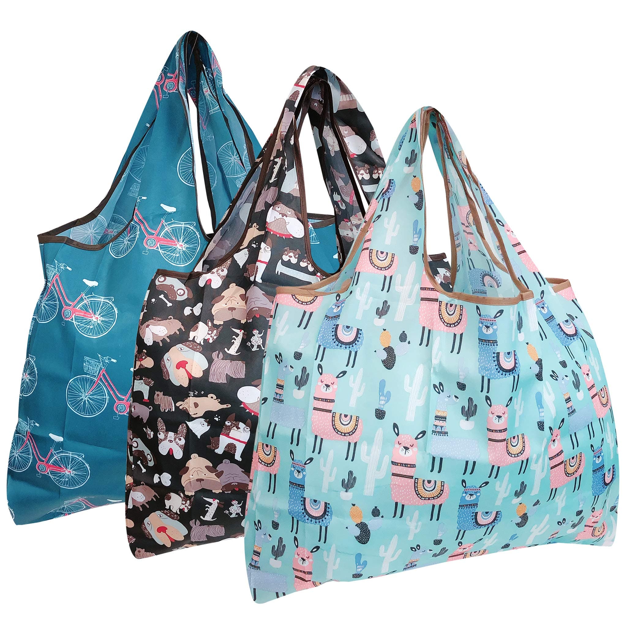 allydrew Large Foldable Tote Nylon Reusable Grocery Bag, 3 Pack, Fun Day