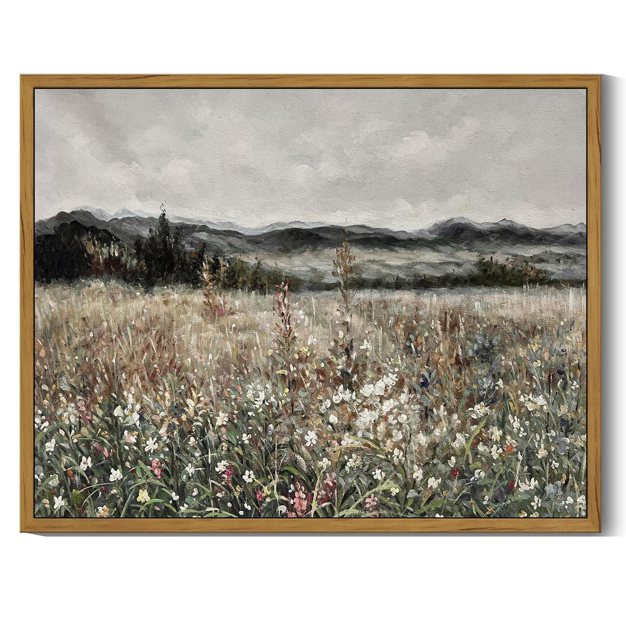SHENIFY Vintage Landscape Framed Wall Art Meadow Flowers Farmhouse Decor Retro Classic Painting for Kitchen Living Room Bedroom Bathroom - 11x14in Natural Framed