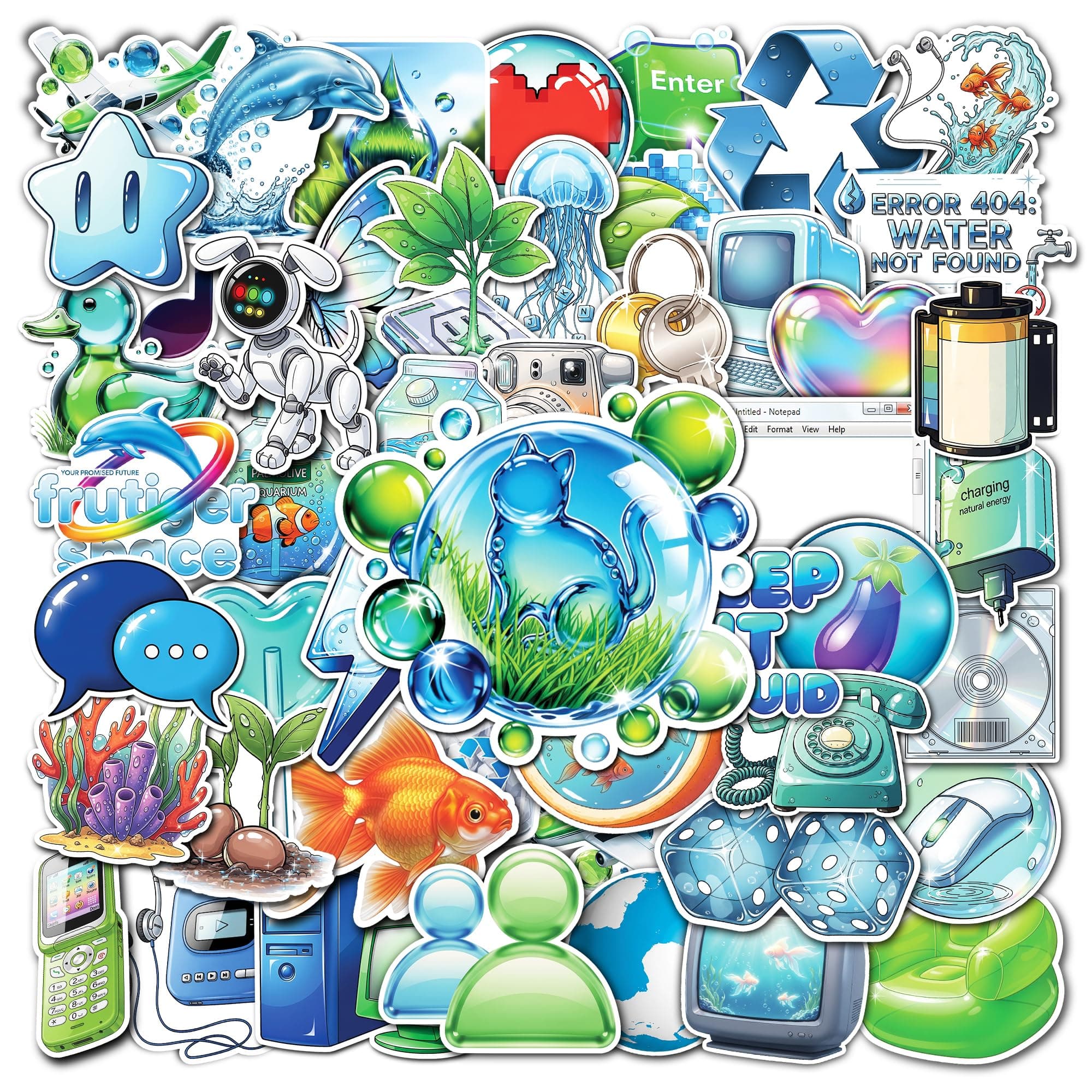 HIZILY 50 Pcs Frutiger Aero Stickers Y2K Aesthetic Vinyl Decal Waterproof Cute Nostalgia Sticker Laptop Phone Water Bottle Skateboard Guitar Scrapbooking Journal Helmet Gifts for Teens Women
